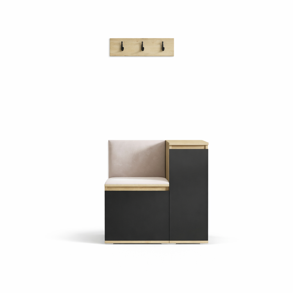 PK Emi 30 Hallway Wardrobe Aristan Oak/Black - Upholstered Panels in Various Colours