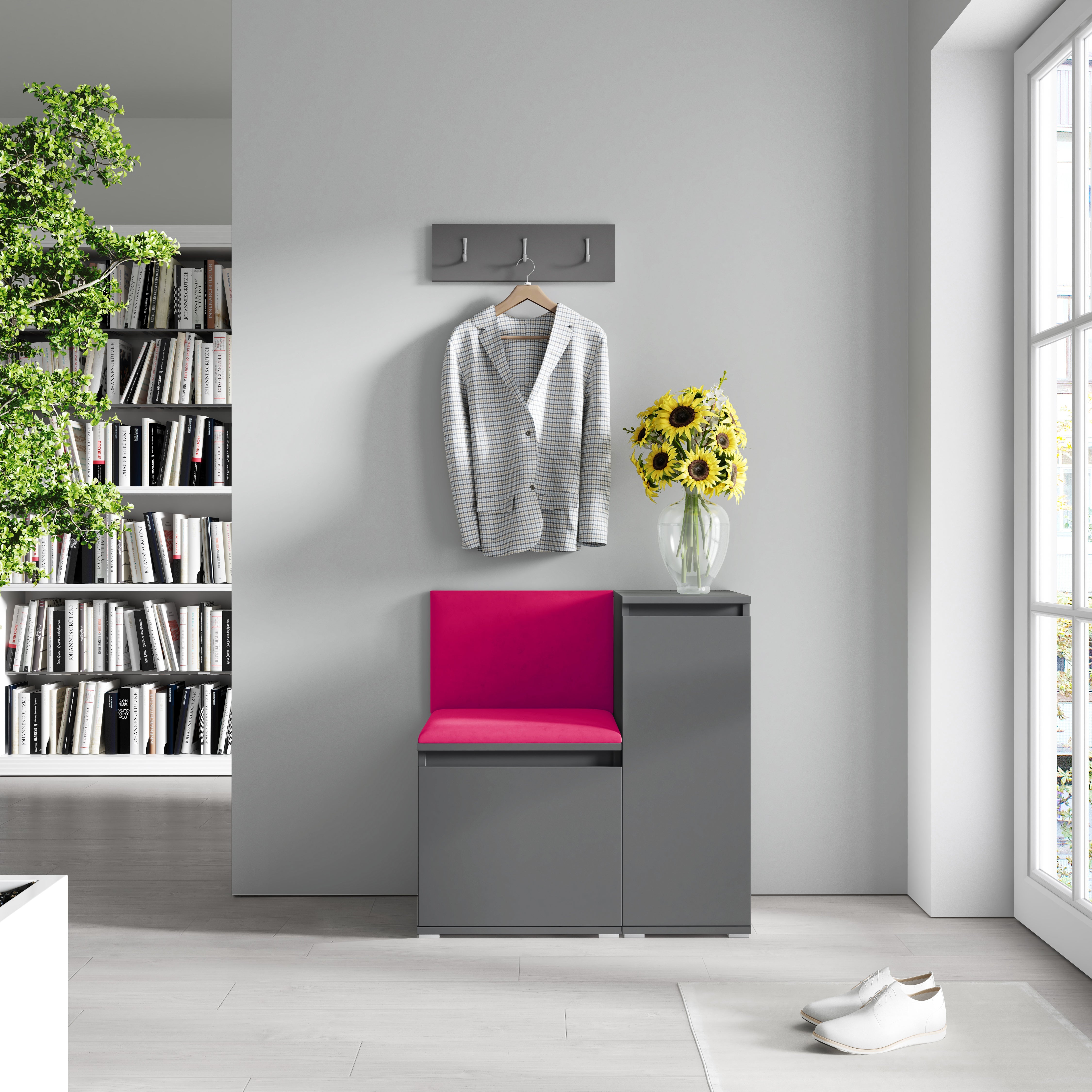 PK Emi 30 Flurschrank Graphit - Gepolsterte Paneele in verschiedenen Farben