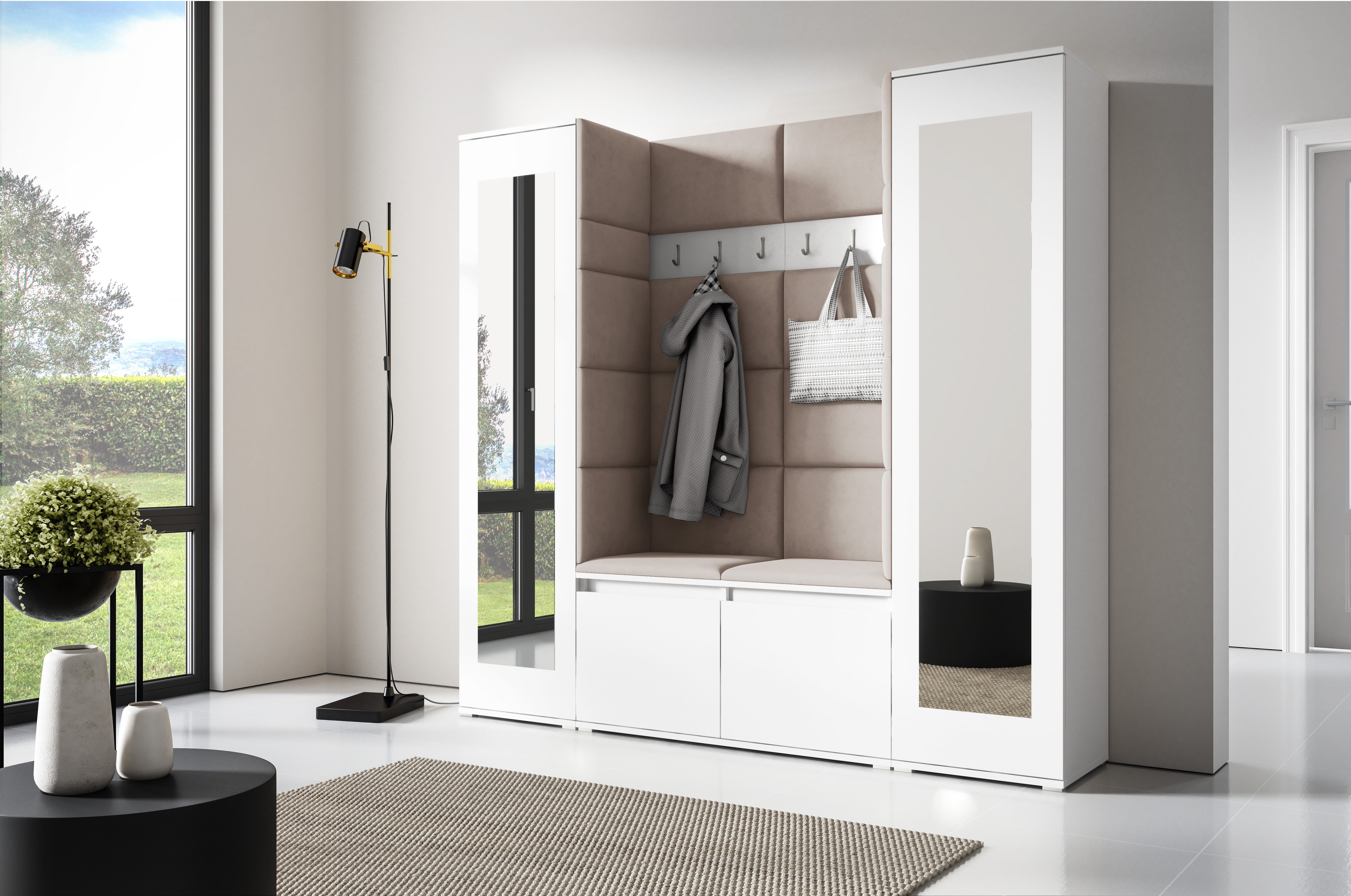 PK Emi 31 Hallway Wardrobe White - Upholstered Panels in Various Colours
