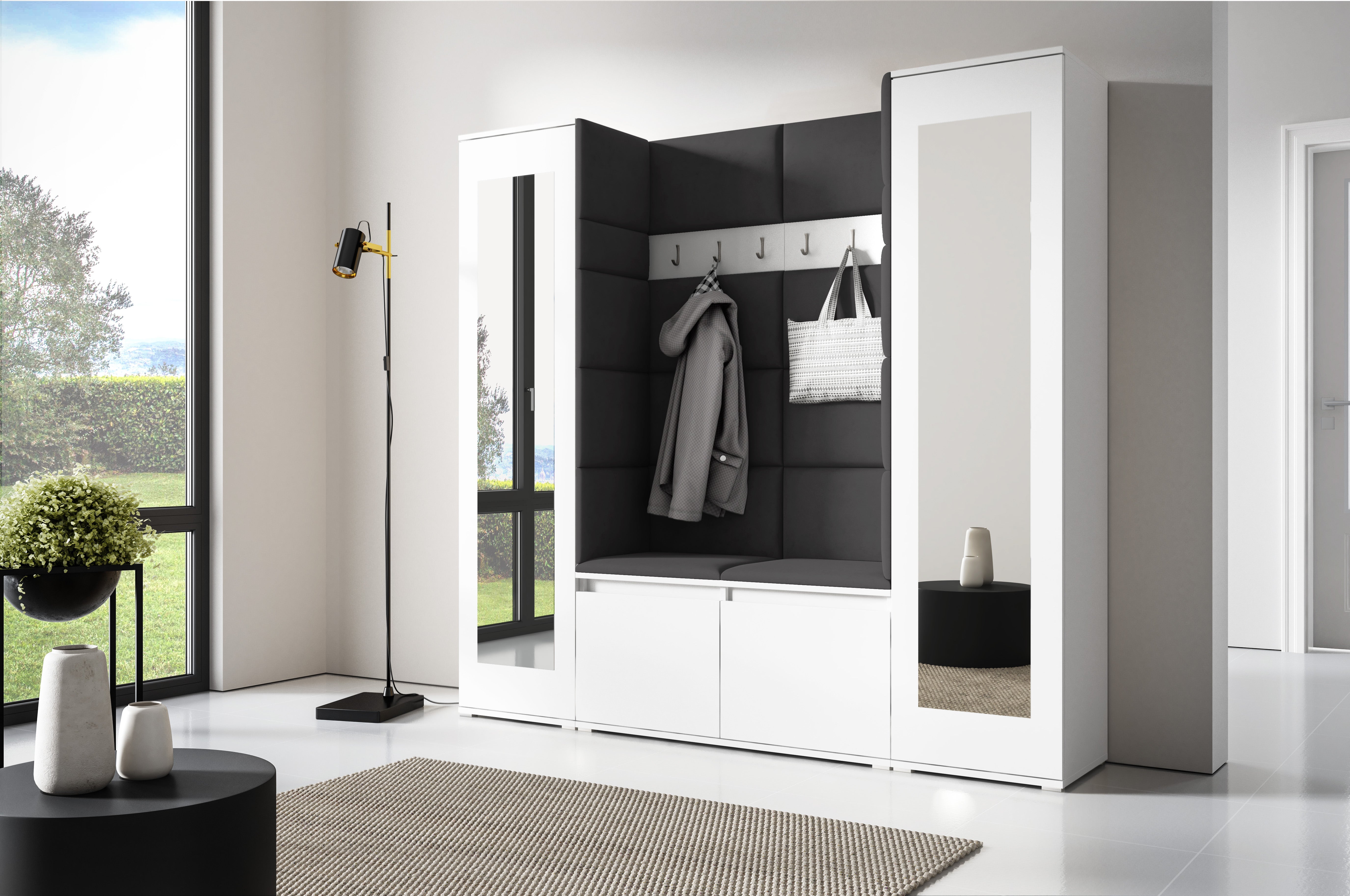 PK Emi 31 Hallway Wardrobe White - Upholstered Panels in Various Colours