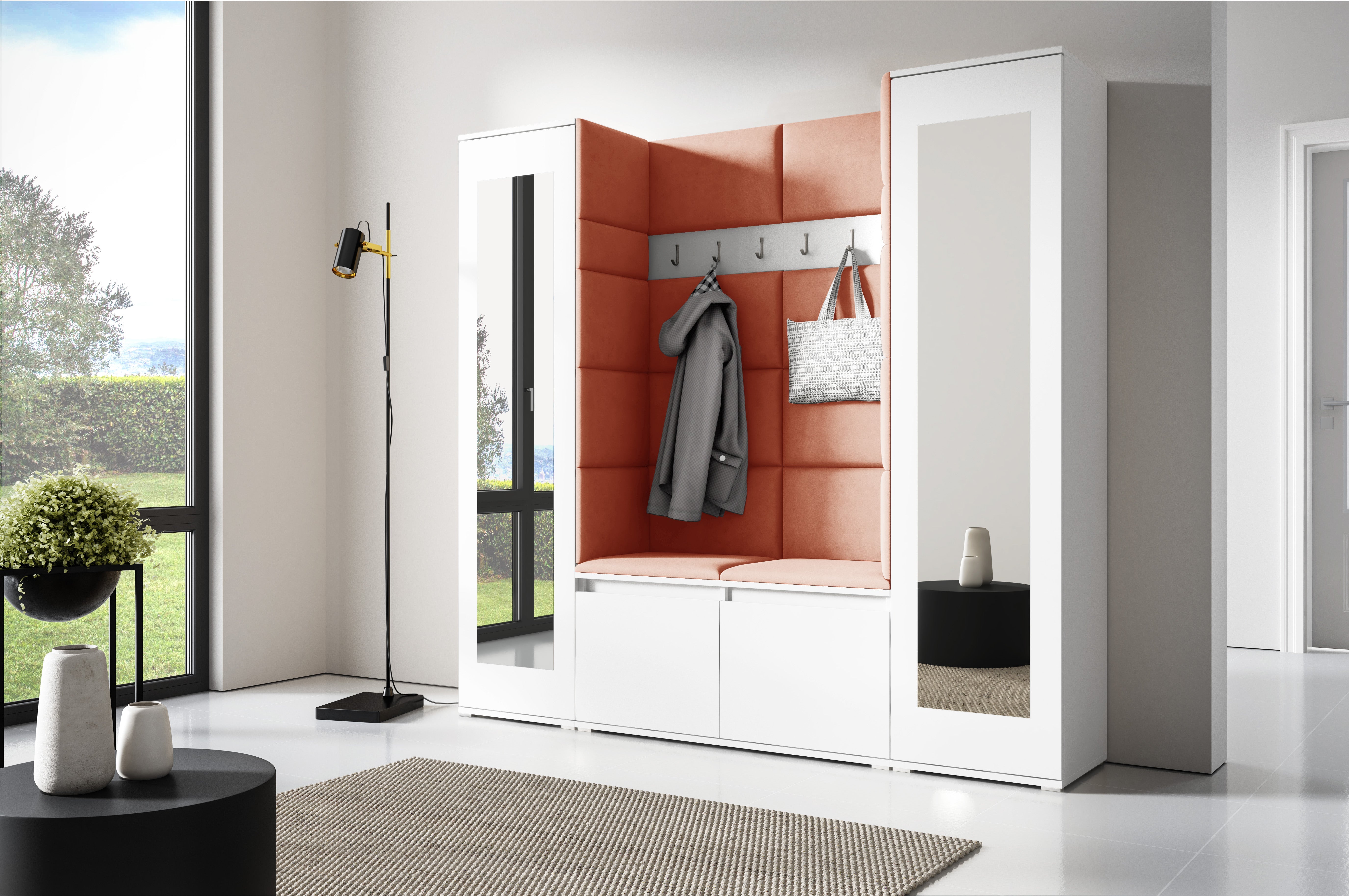 PK Emi 31 Hallway Wardrobe White - Upholstered Panels in Various Colours