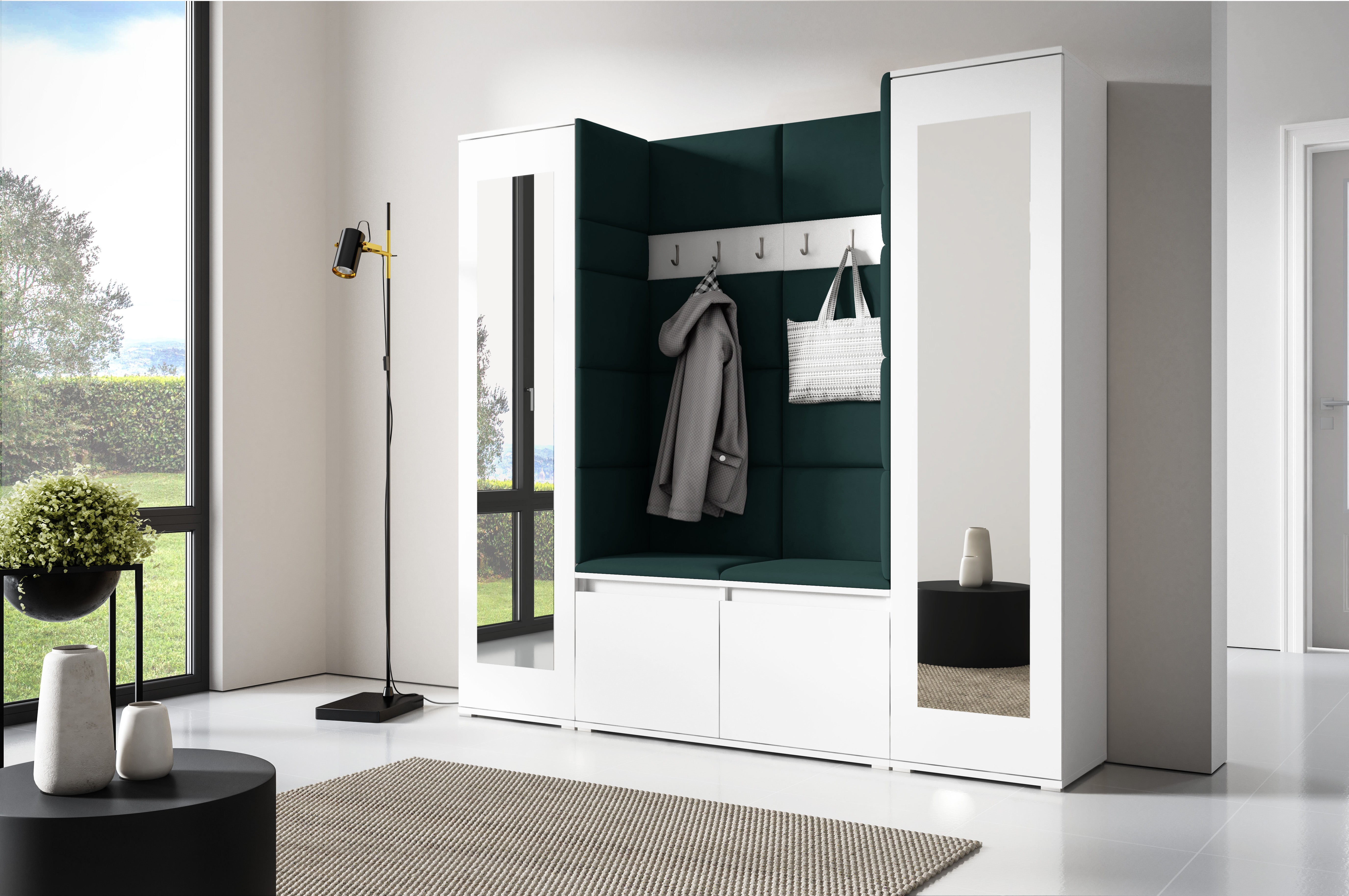 PK Emi 31 Hallway Wardrobe White - Upholstered Panels in Various Colours