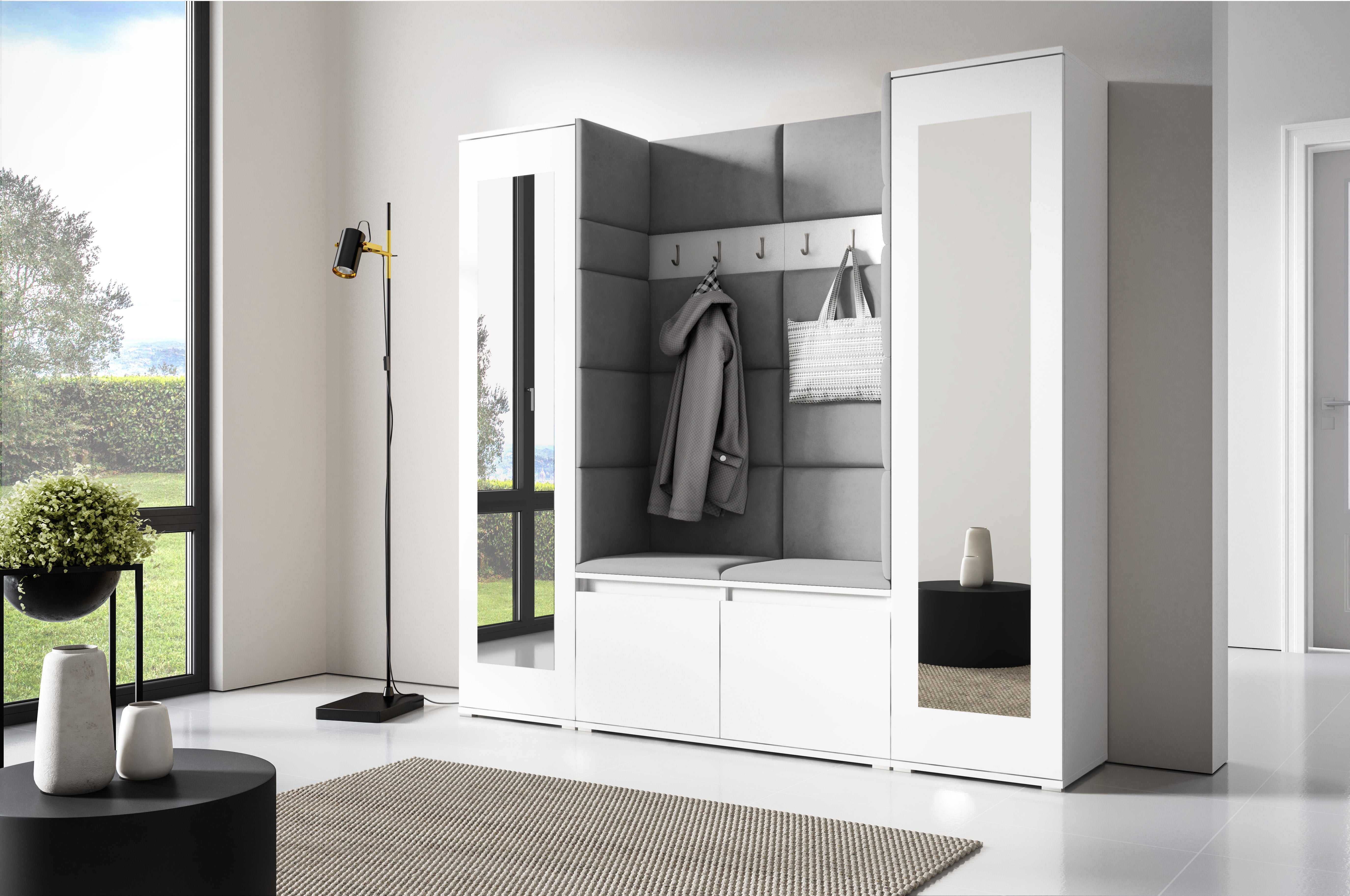 PK Emi 31 Hallway Wardrobe White - Upholstered Panels in Various Colours