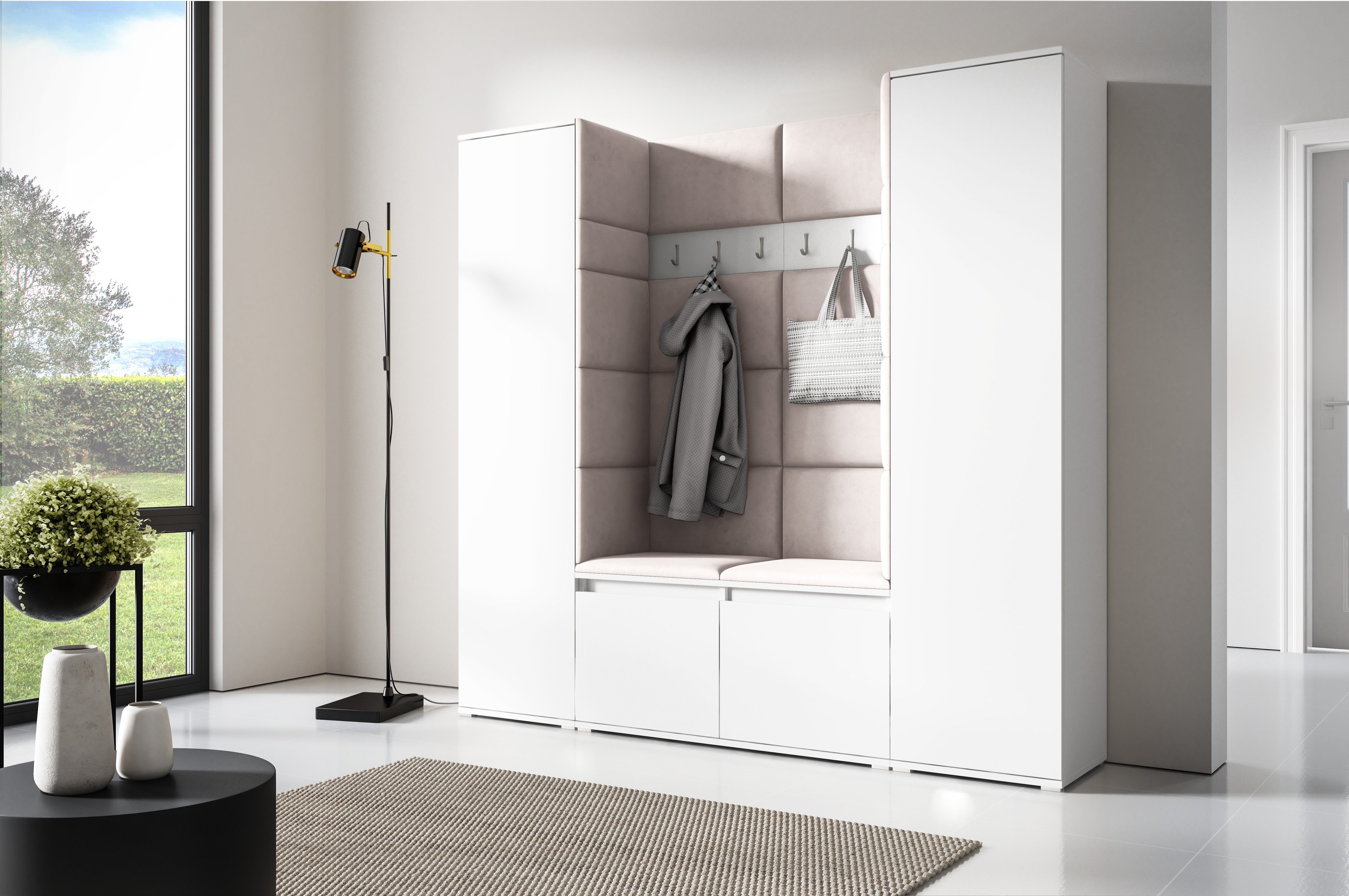PK Emi 31 Hallway Wardrobe White - Upholstered Panels in Various Colours