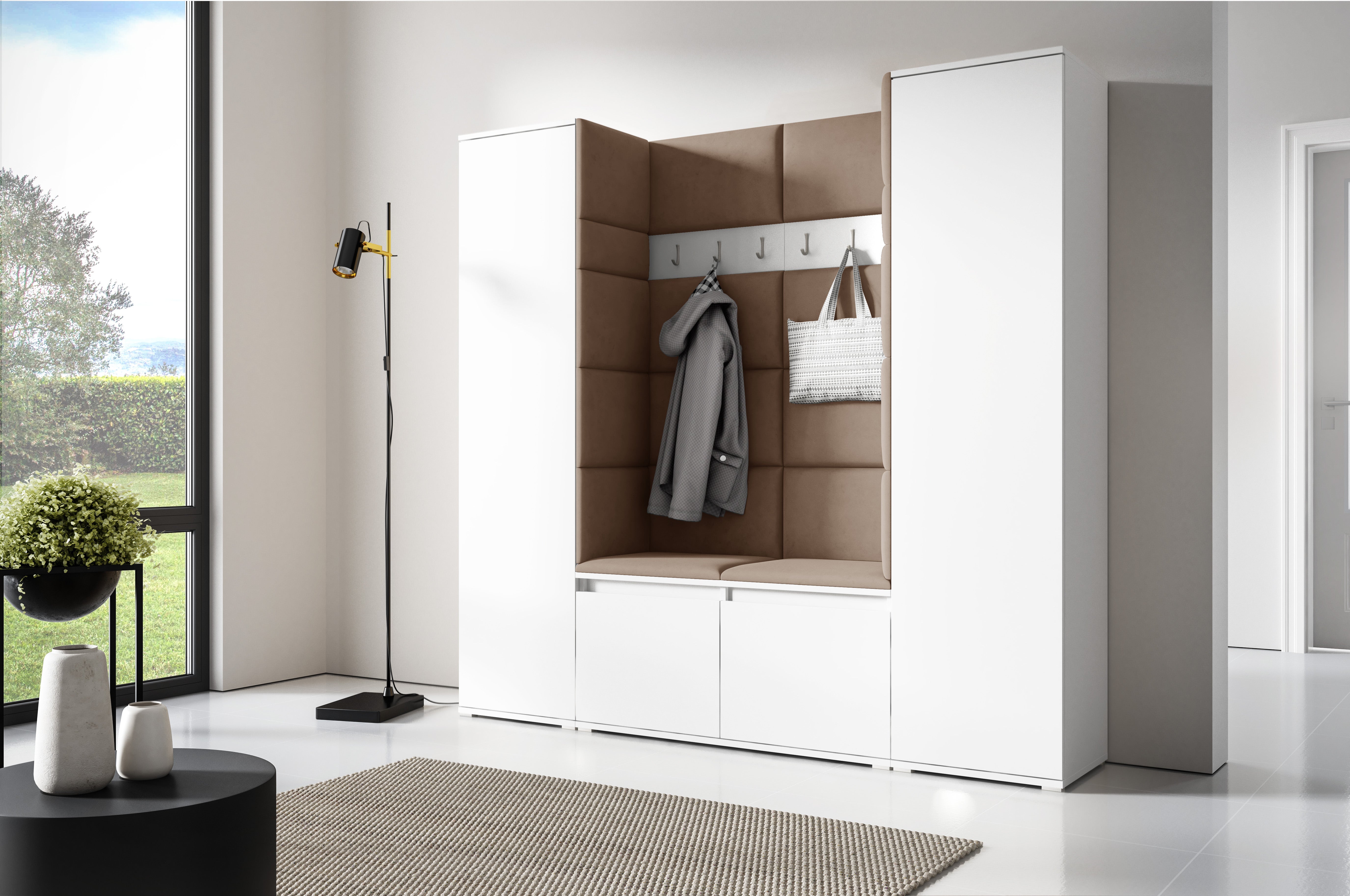 PK Emi 31 Hallway Wardrobe White - Upholstered Panels in Various Colours