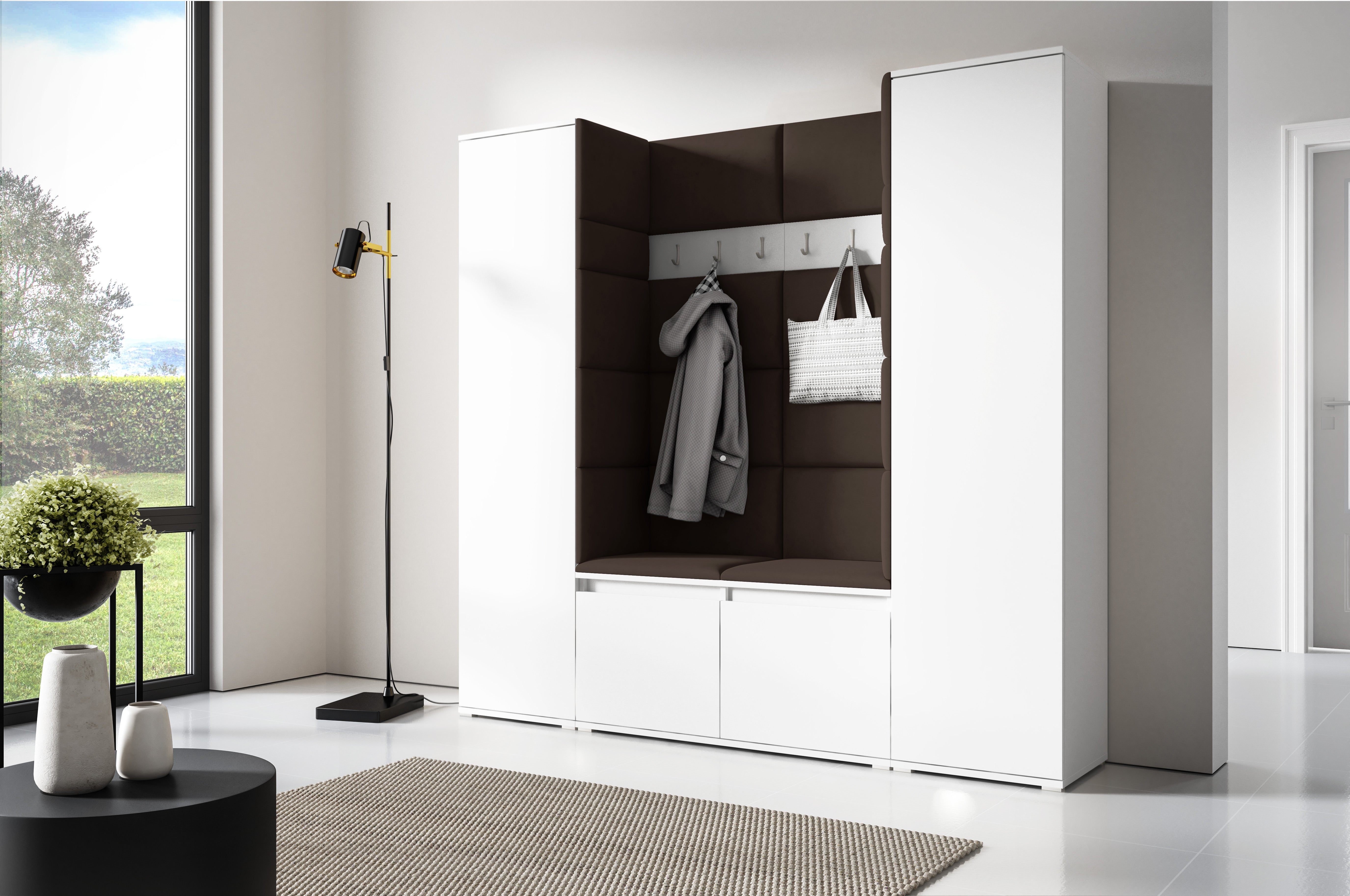 PK Emi 31 Hallway Wardrobe White - Upholstered Panels in Various Colours