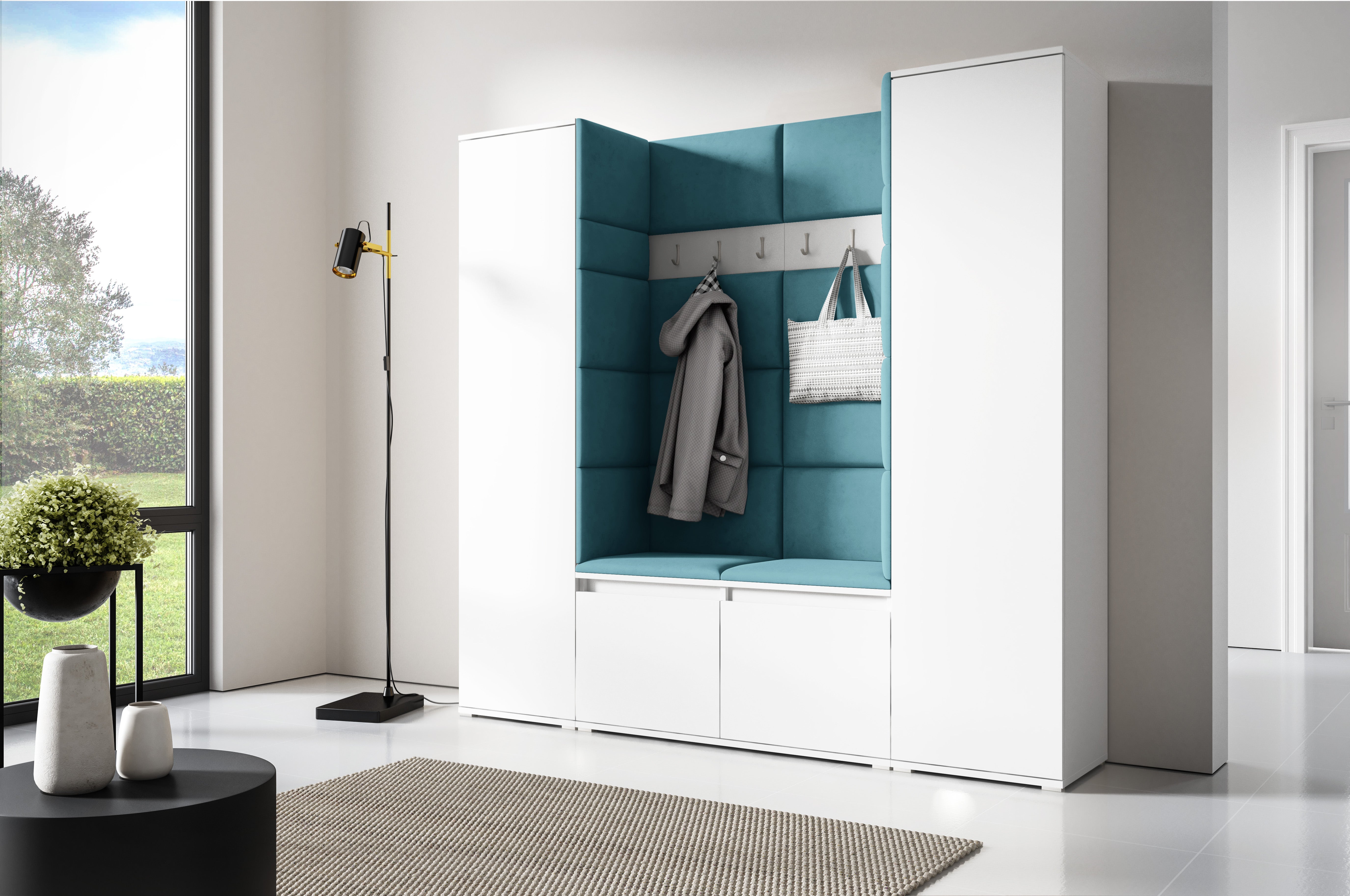 PK Emi 31 Hallway Wardrobe White - Upholstered Panels in Various Colours