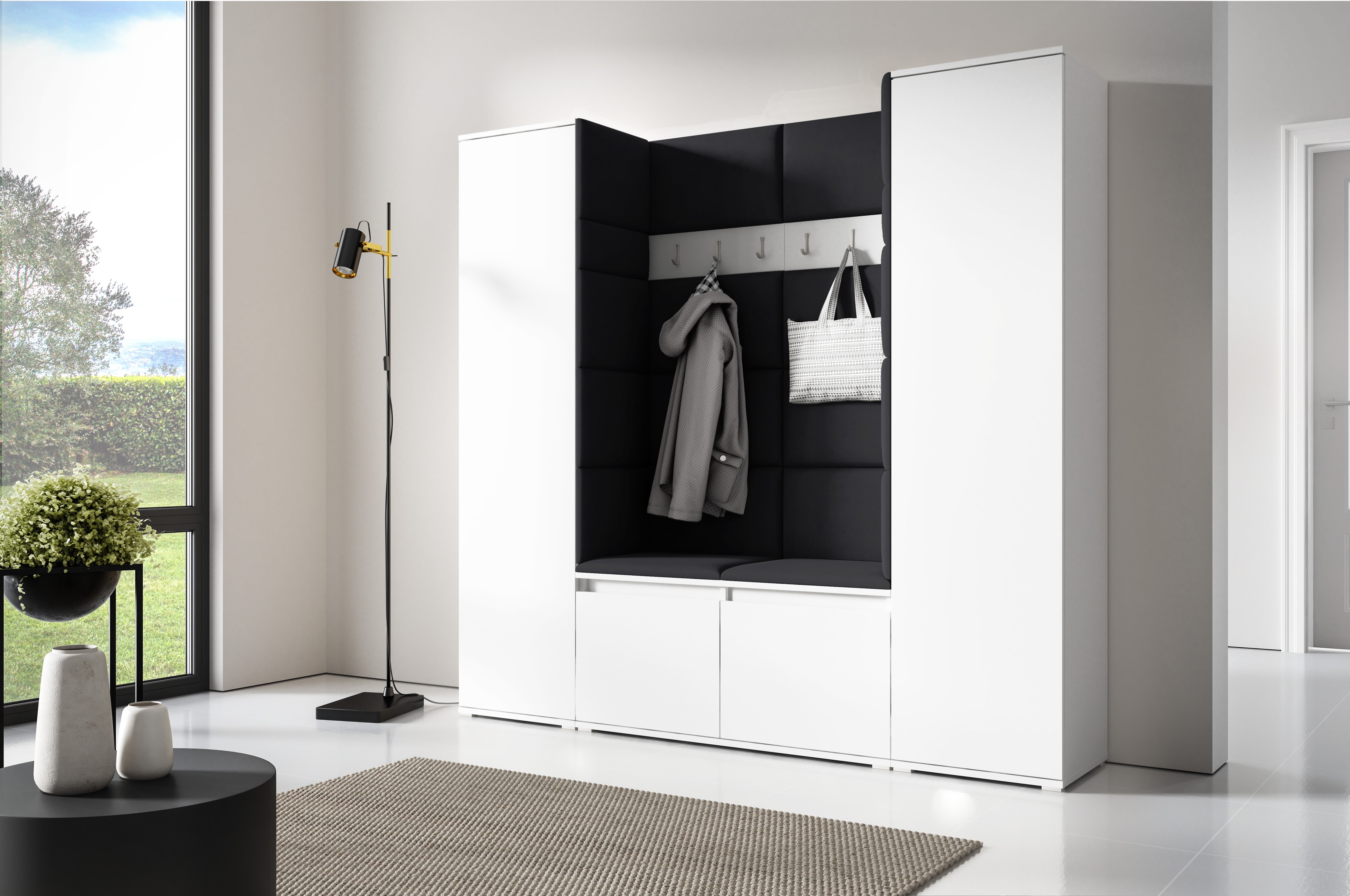 PK Emi 31 Hallway Wardrobe White - Upholstered Panels in Various Colours