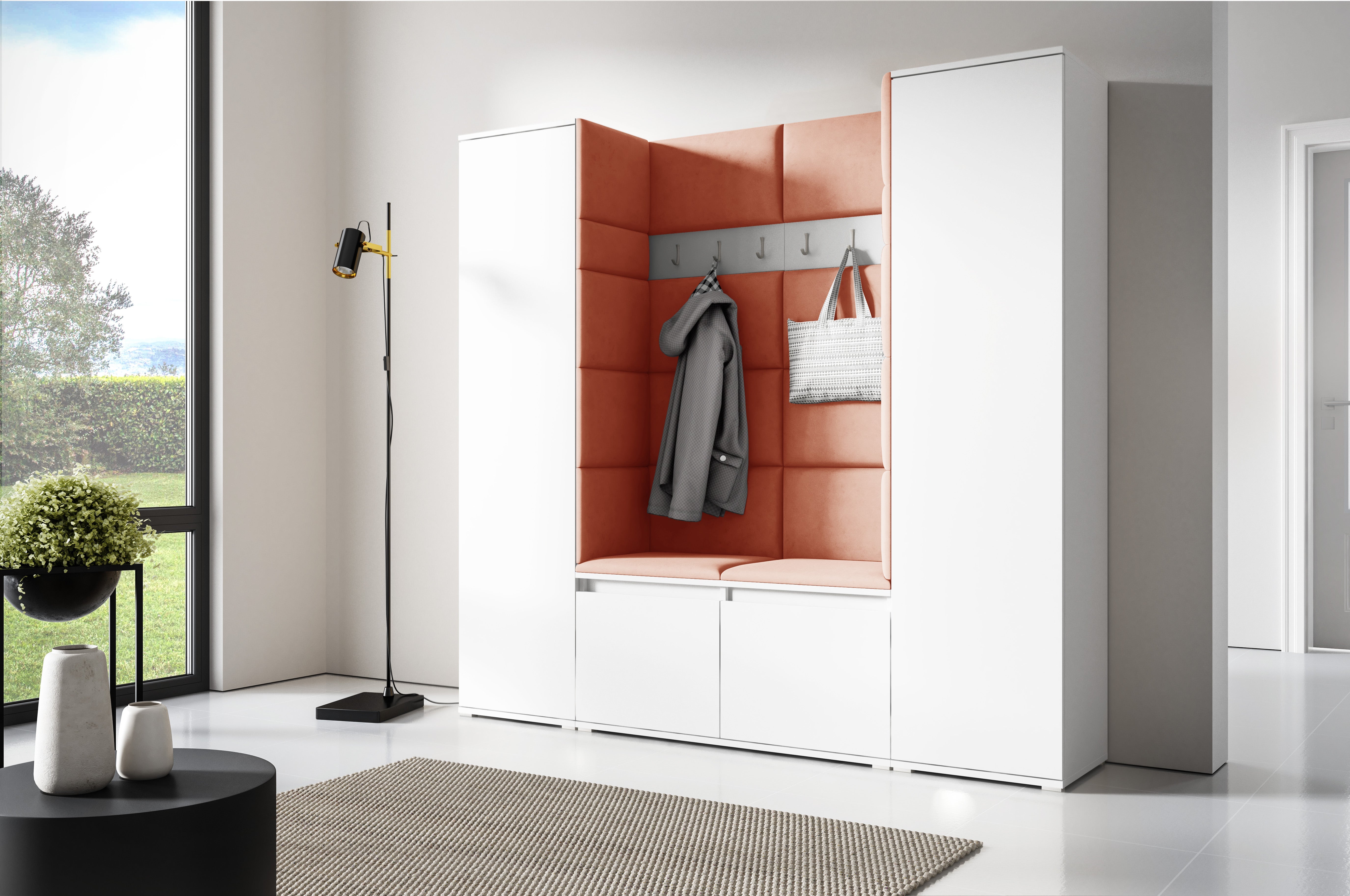 PK Emi 31 Hallway Wardrobe White - Upholstered Panels in Various Colours