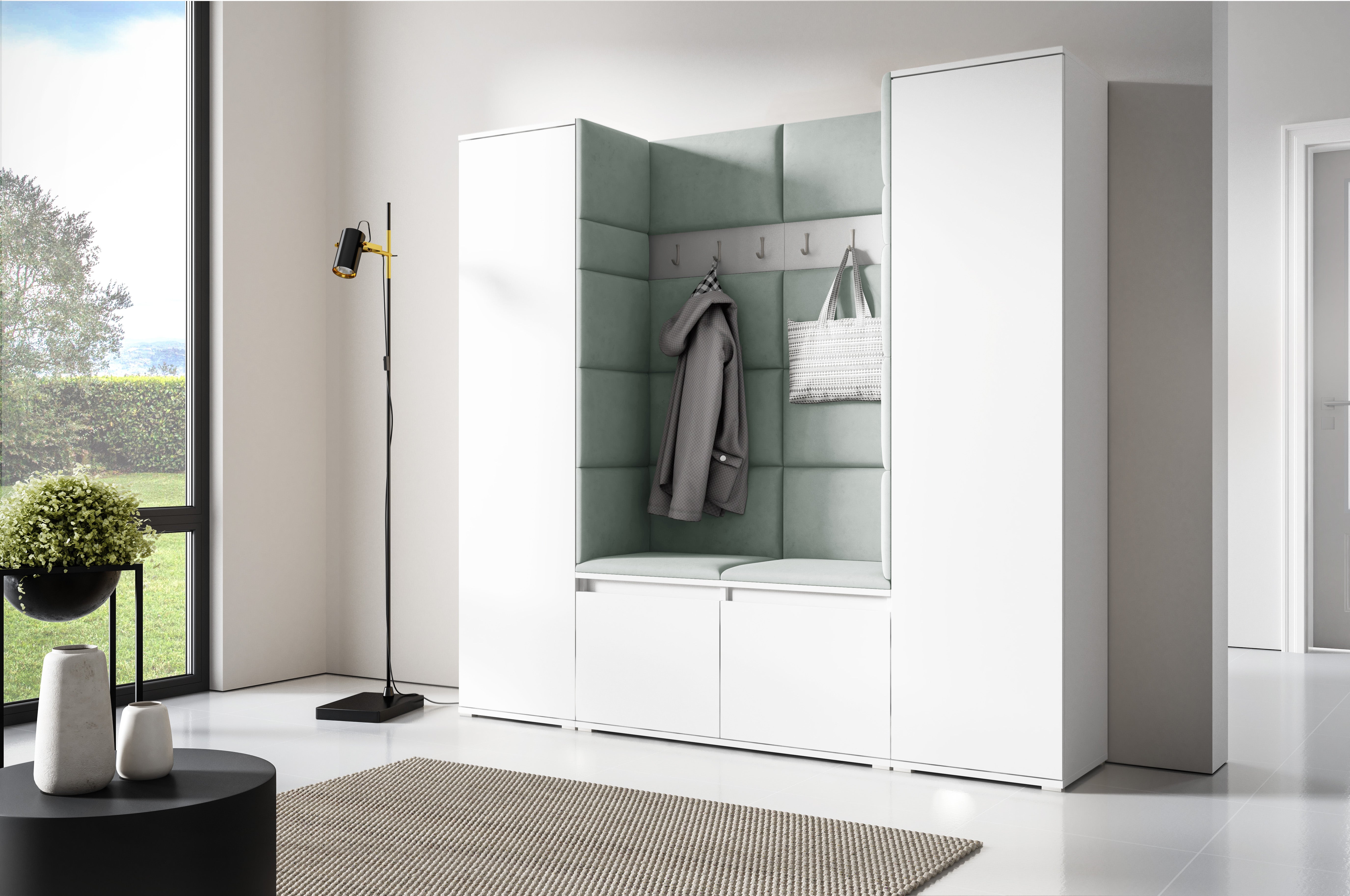PK Emi 31 Hallway Wardrobe White - Upholstered Panels in Various Colours