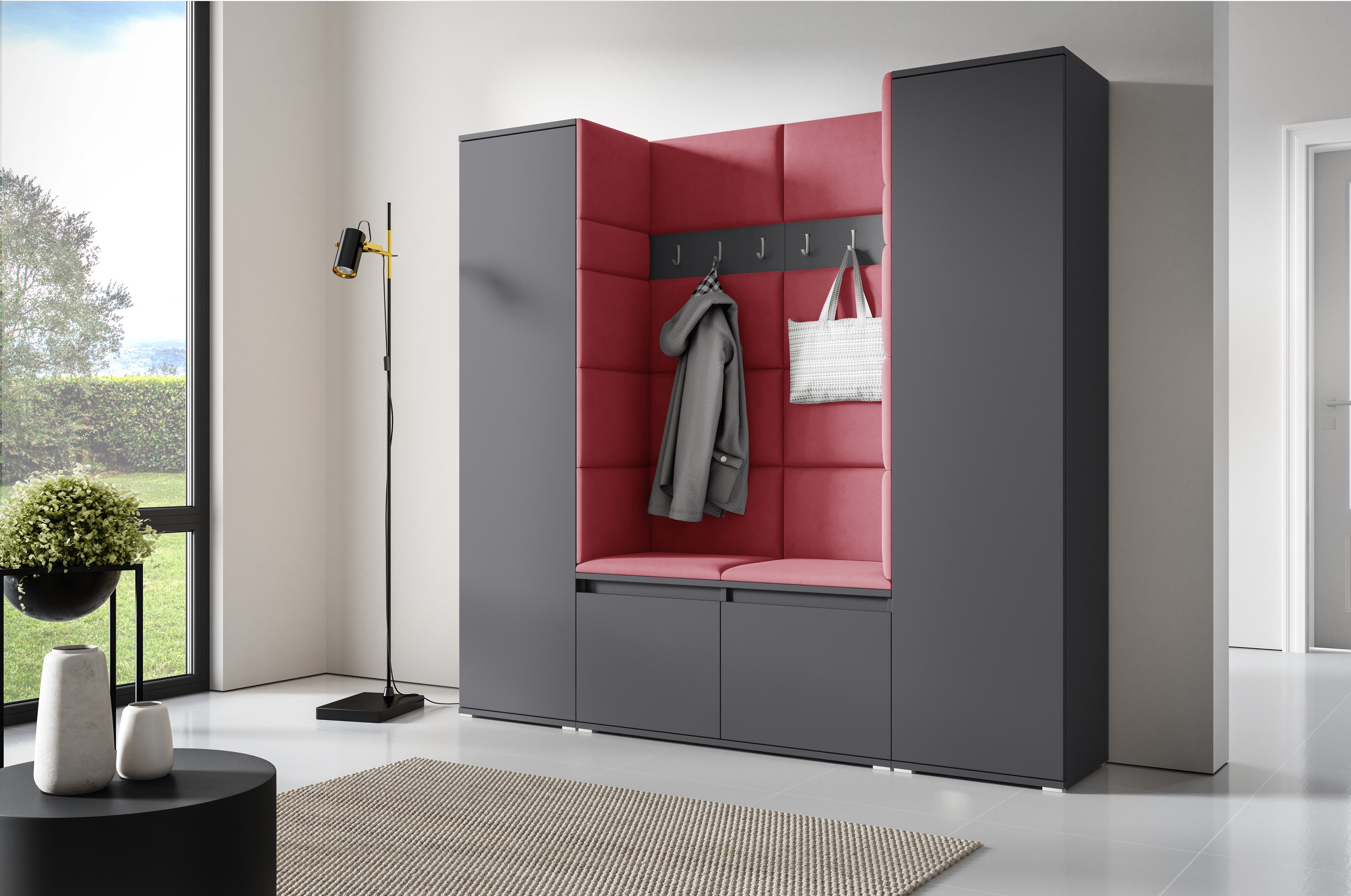 PK Emi 31 Hallway Wardrobe Graphite - Upholstered Panels in Various Colours