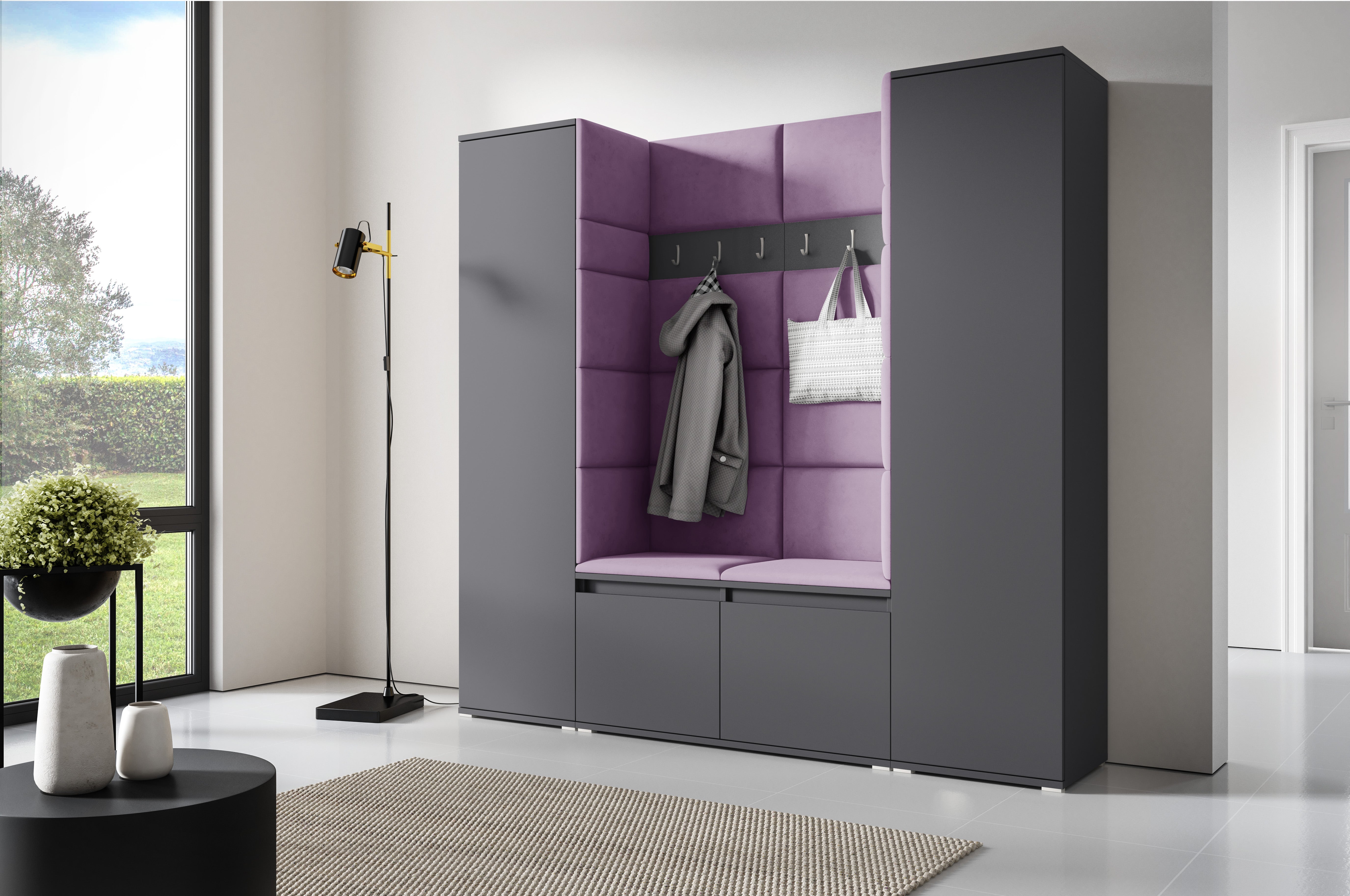 PK Emi 31 Hallway Wardrobe Graphite - Upholstered Panels in Various Colours