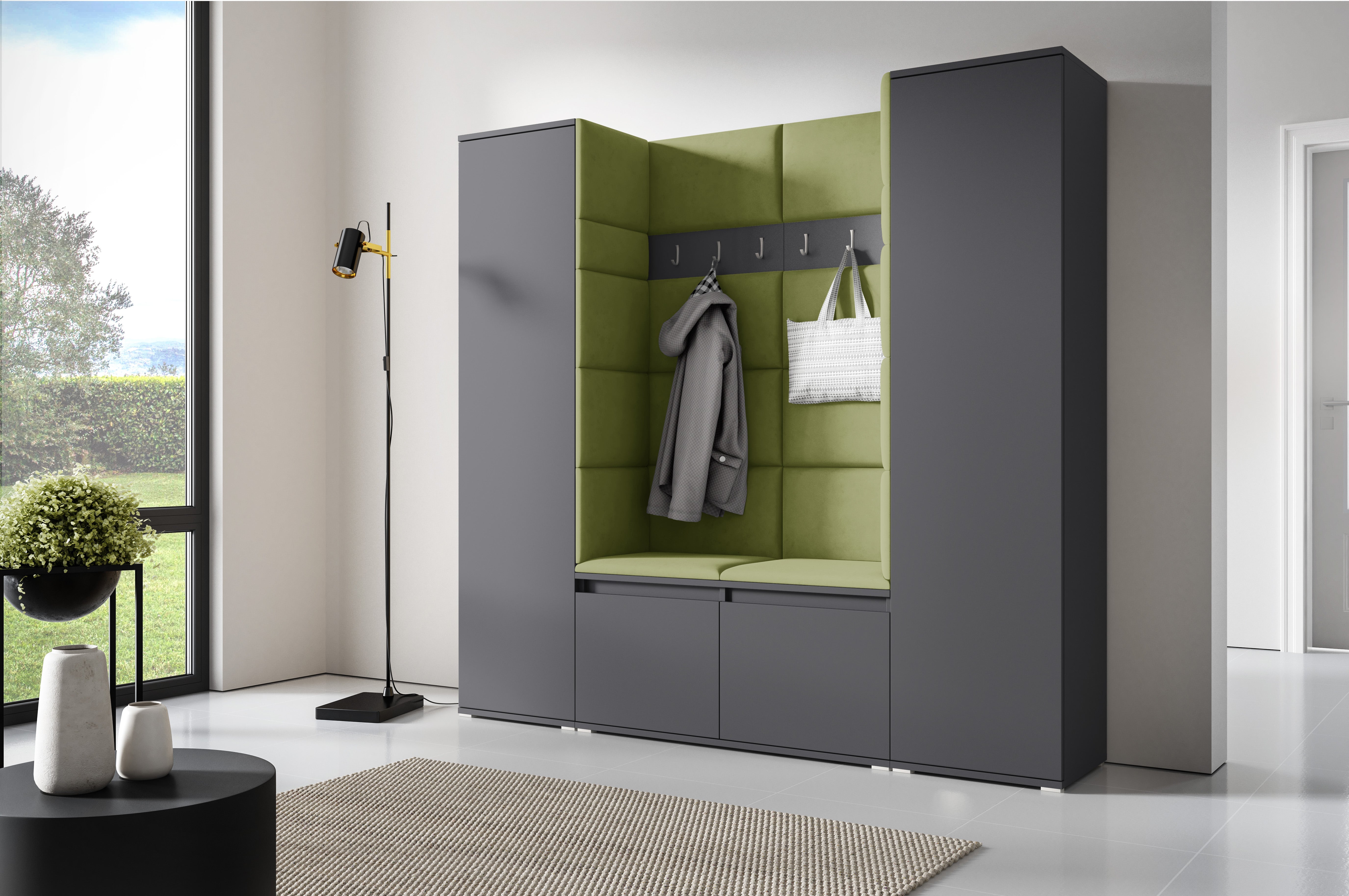 PK Emi 31 Hallway Wardrobe Graphite - Upholstered Panels in Various Colours