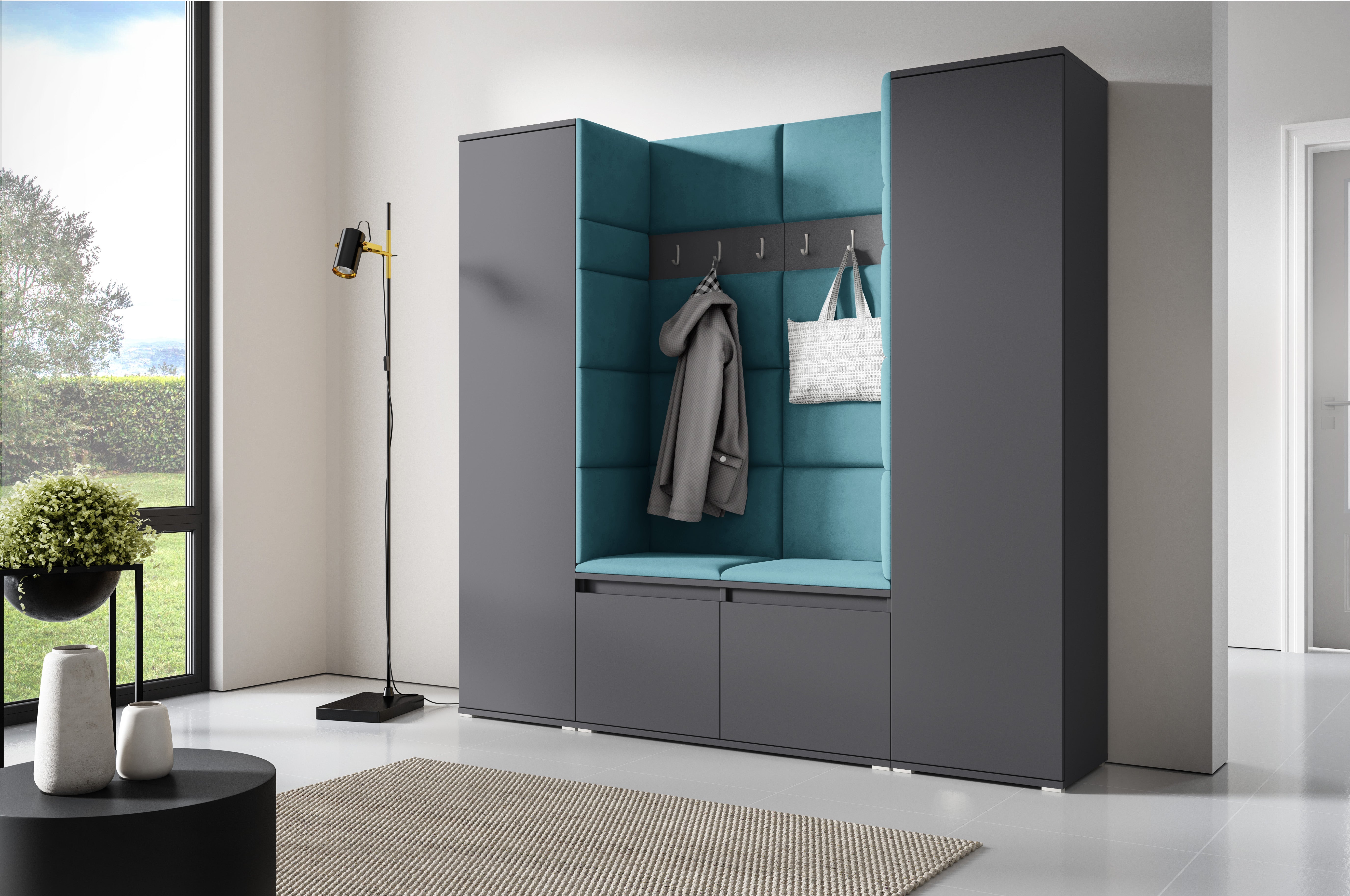 PK Emi 31 Hallway Wardrobe Graphite - Upholstered Panels in Various Colours