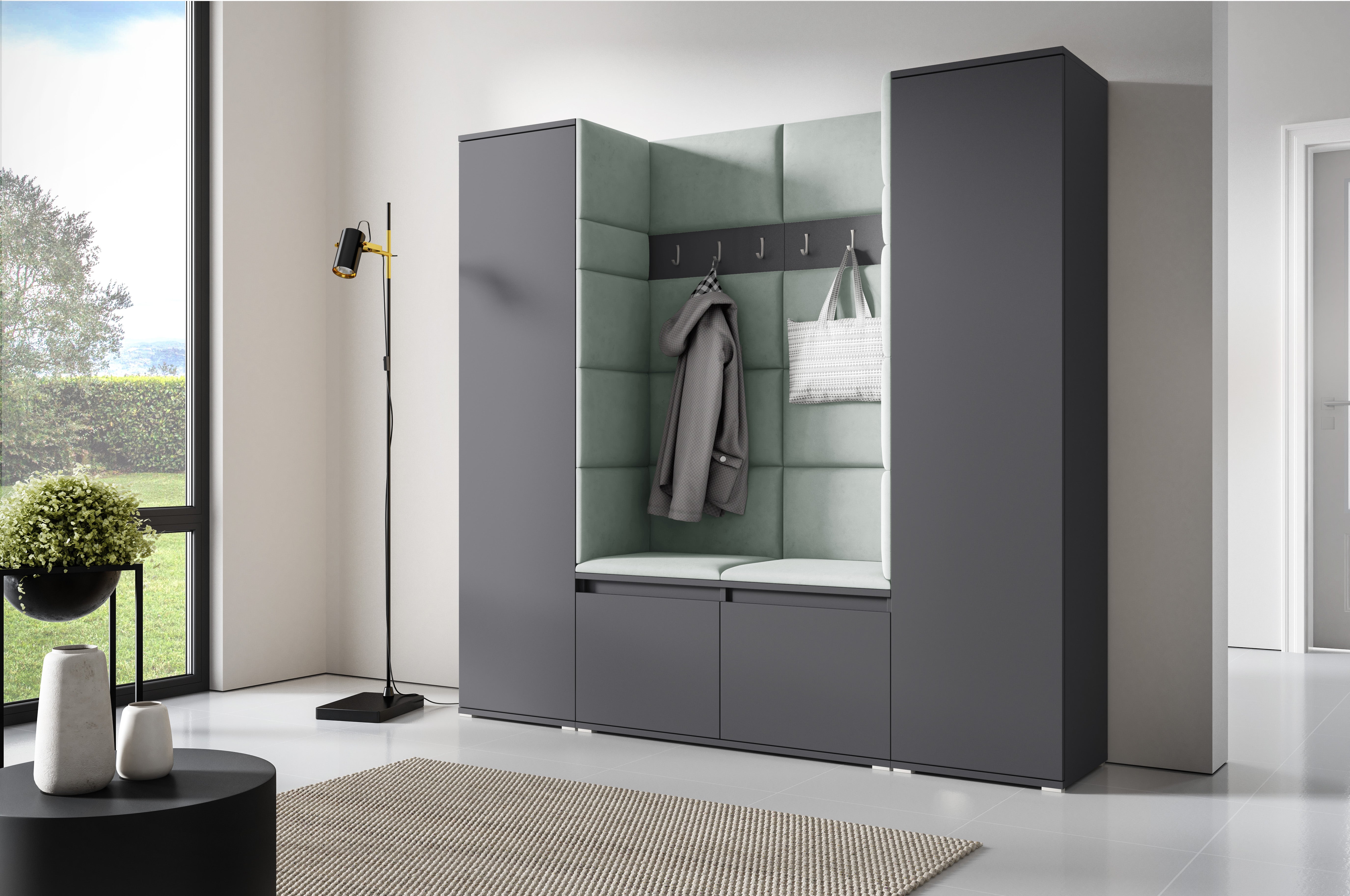 PK Emi 31 Hallway Wardrobe Graphite - Upholstered Panels in Various Colours