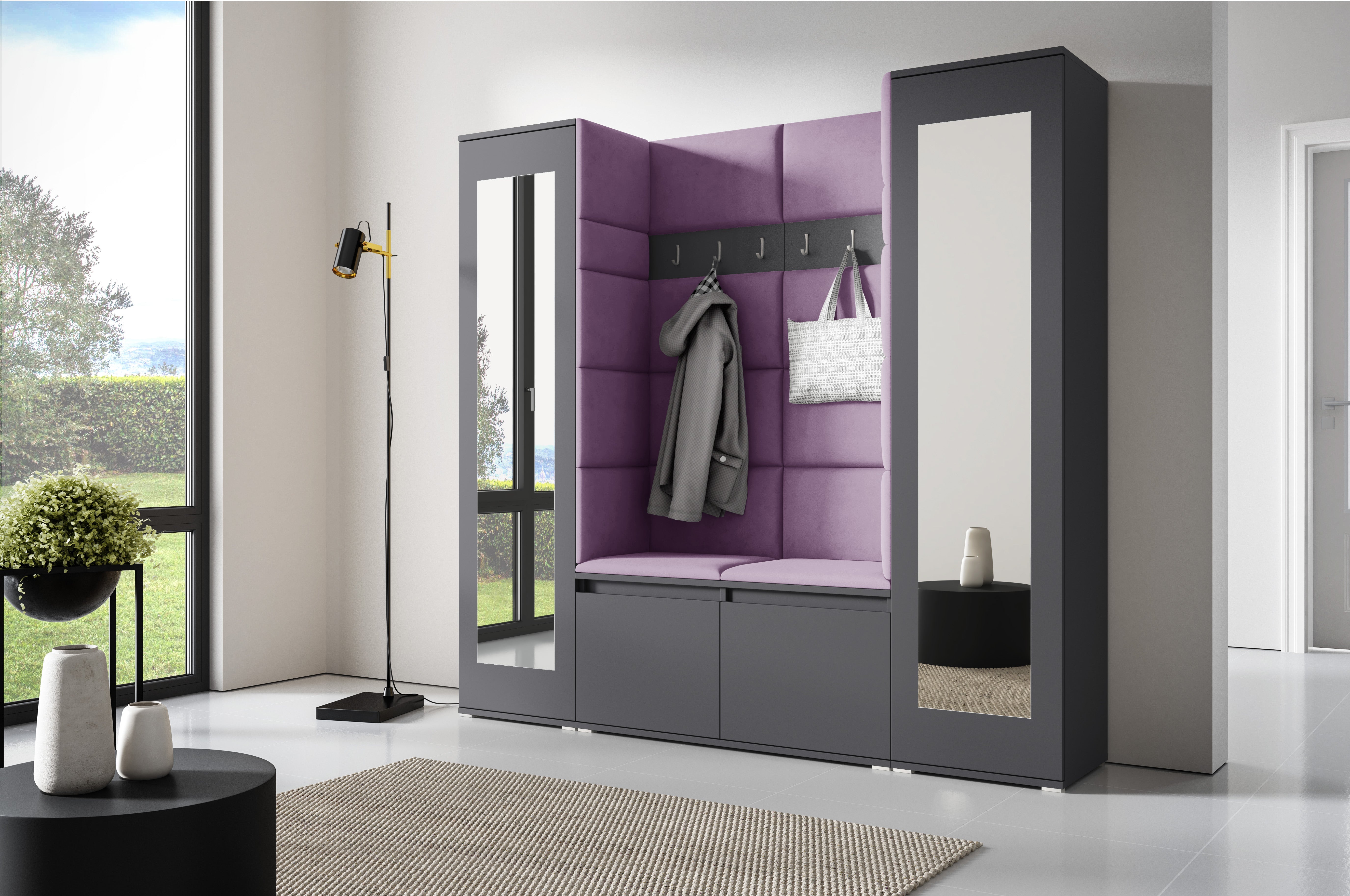 PK Emi 31 Hallway Wardrobe Graphite - Upholstered Panels in Various Colours