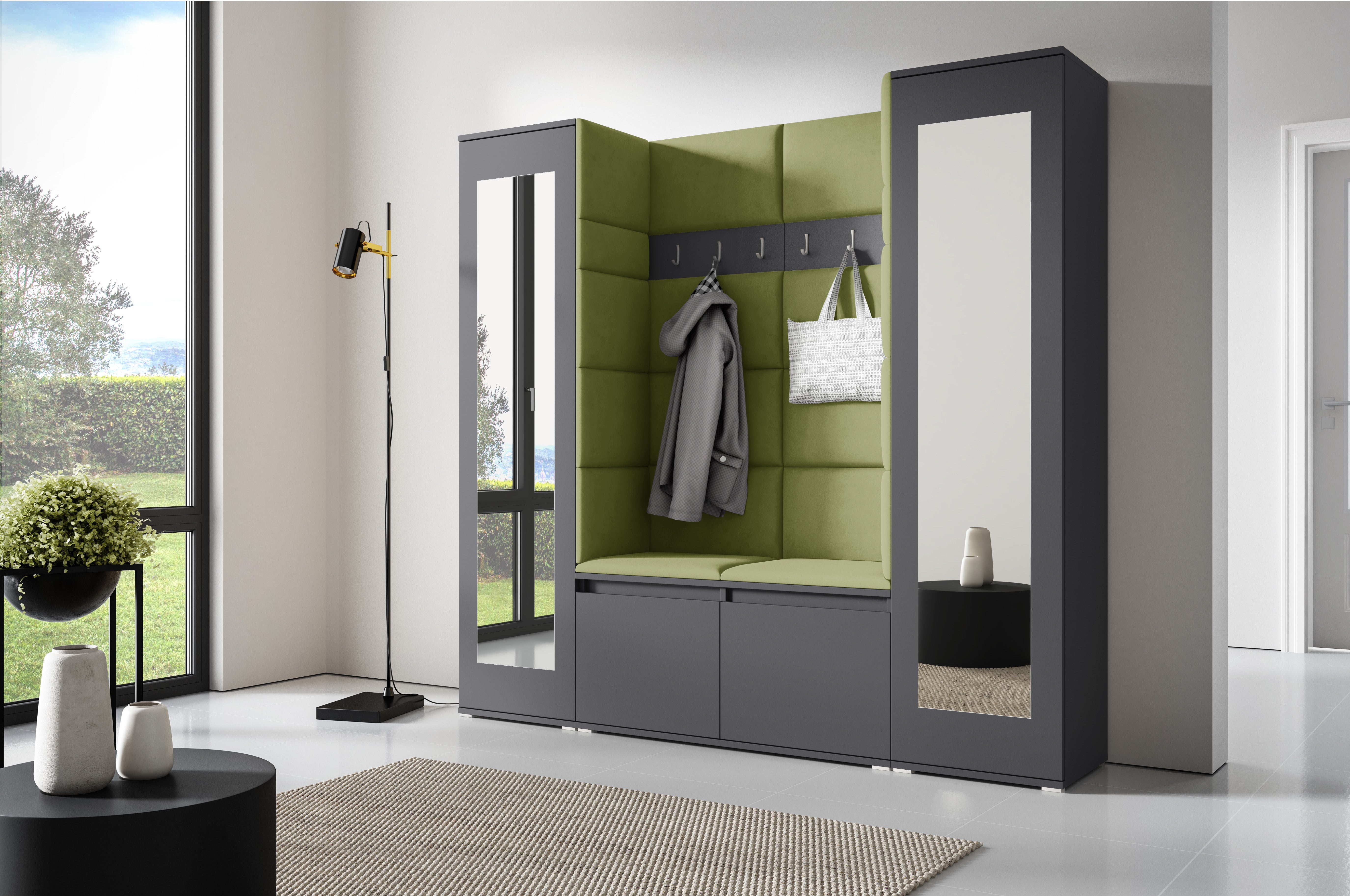 PK Emi 31 Hallway Wardrobe Graphite - Upholstered Panels in Various Colours