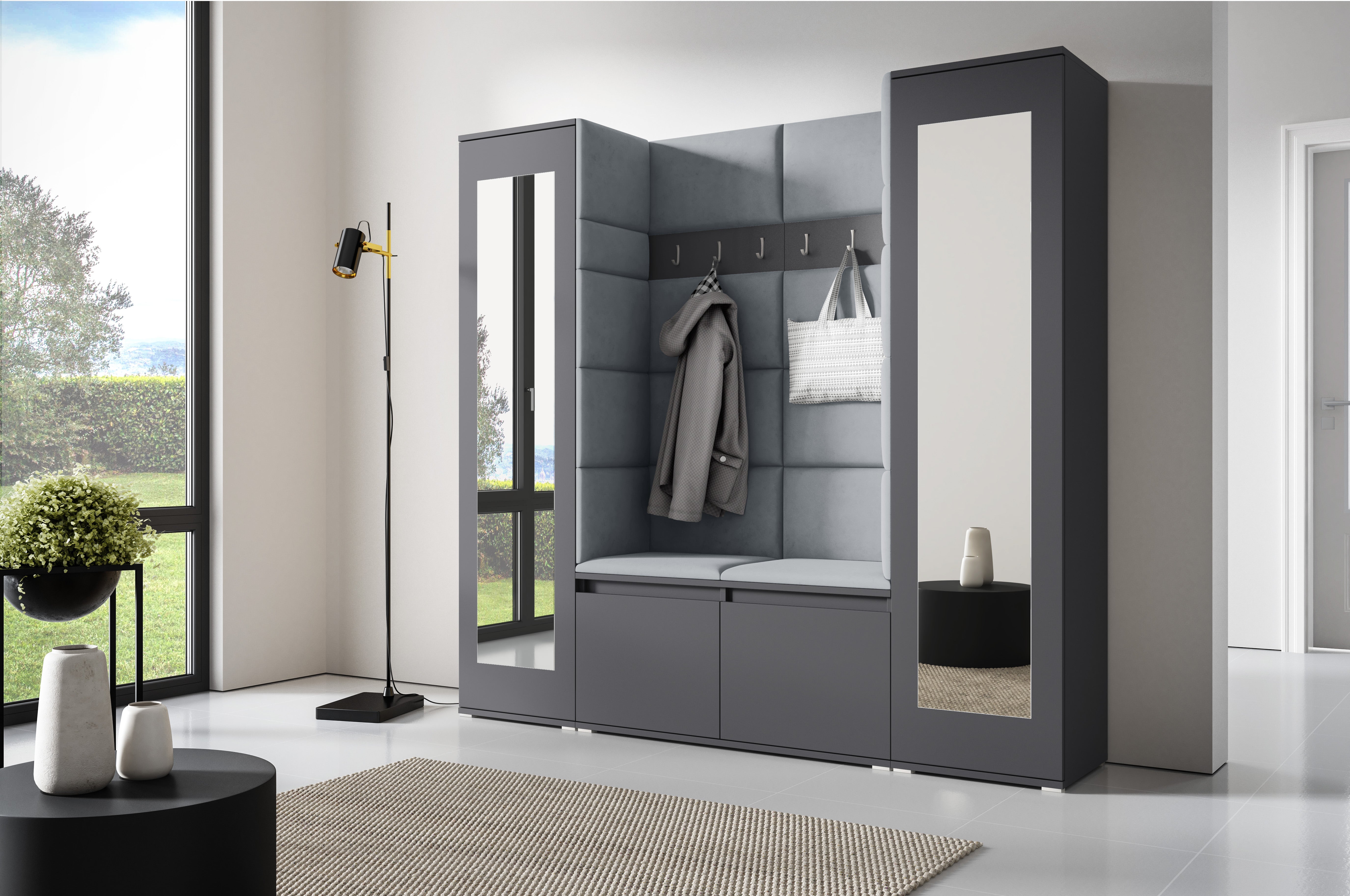 PK Emi 31 Hallway Wardrobe Graphite - Upholstered Panels in Various Colours