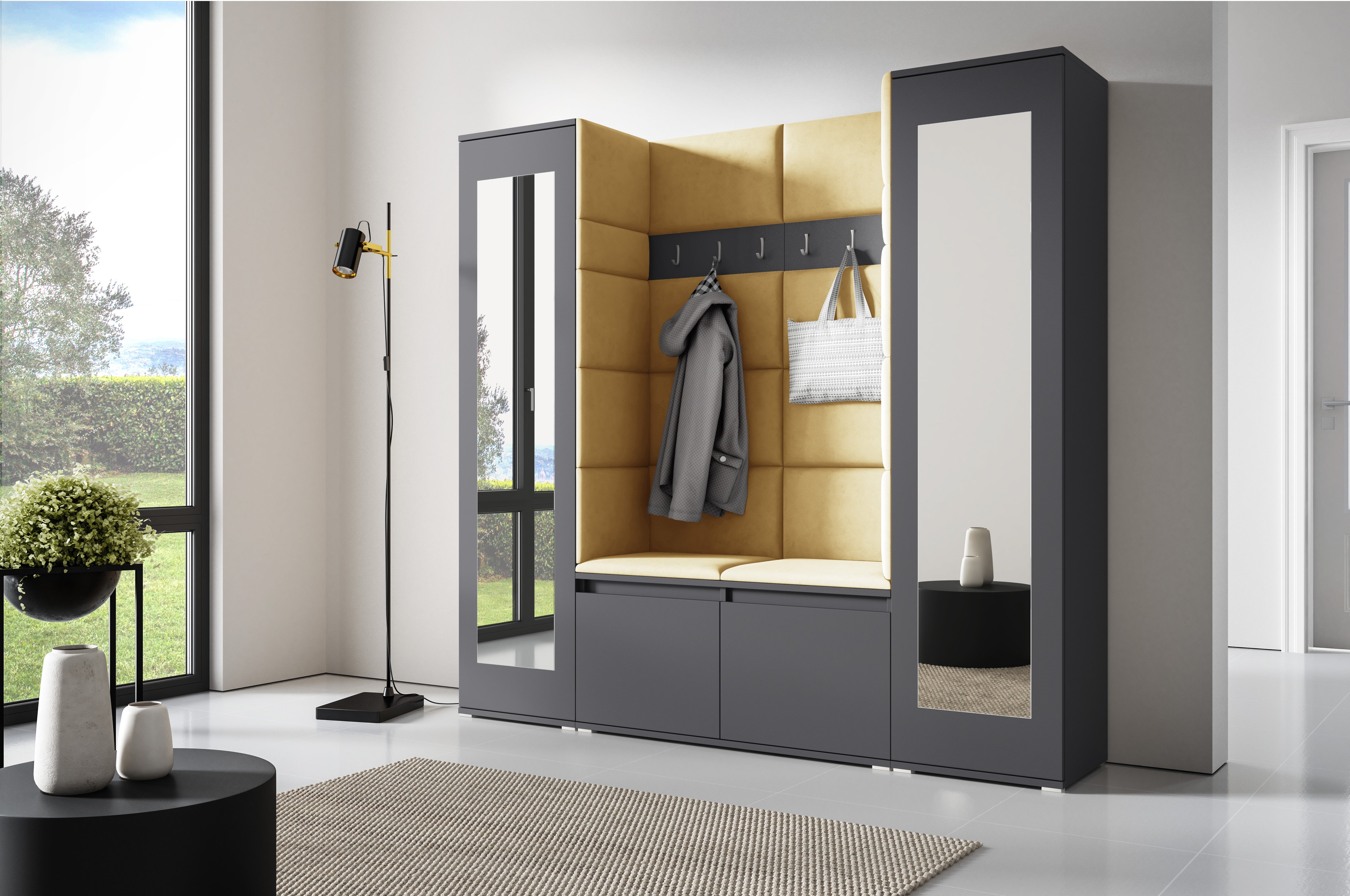 PK Emi 31 Hallway Wardrobe Graphite - Upholstered Panels in Various Colours
