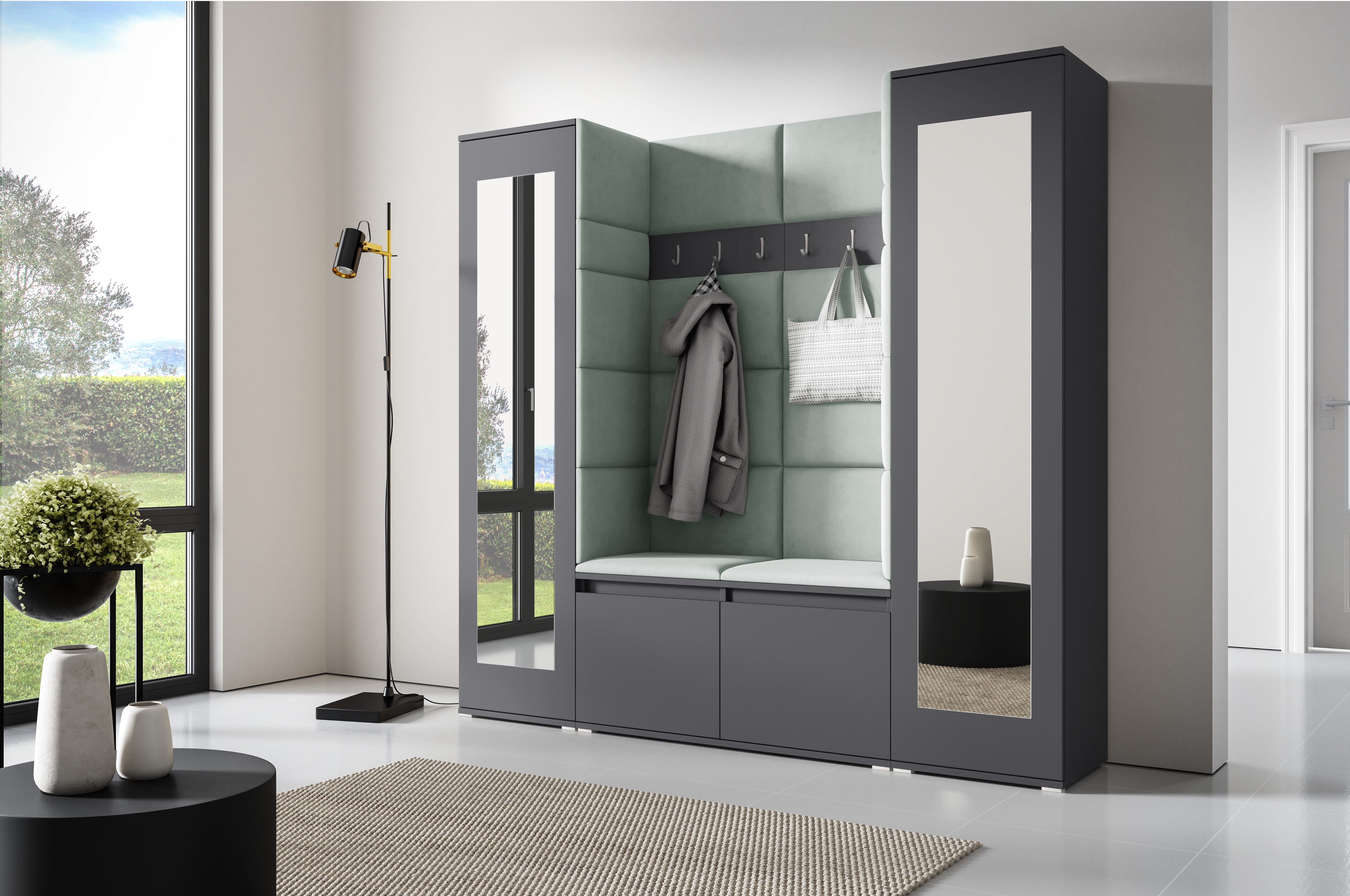 PK Emi 31 Hallway Wardrobe Graphite - Upholstered Panels in Various Colours