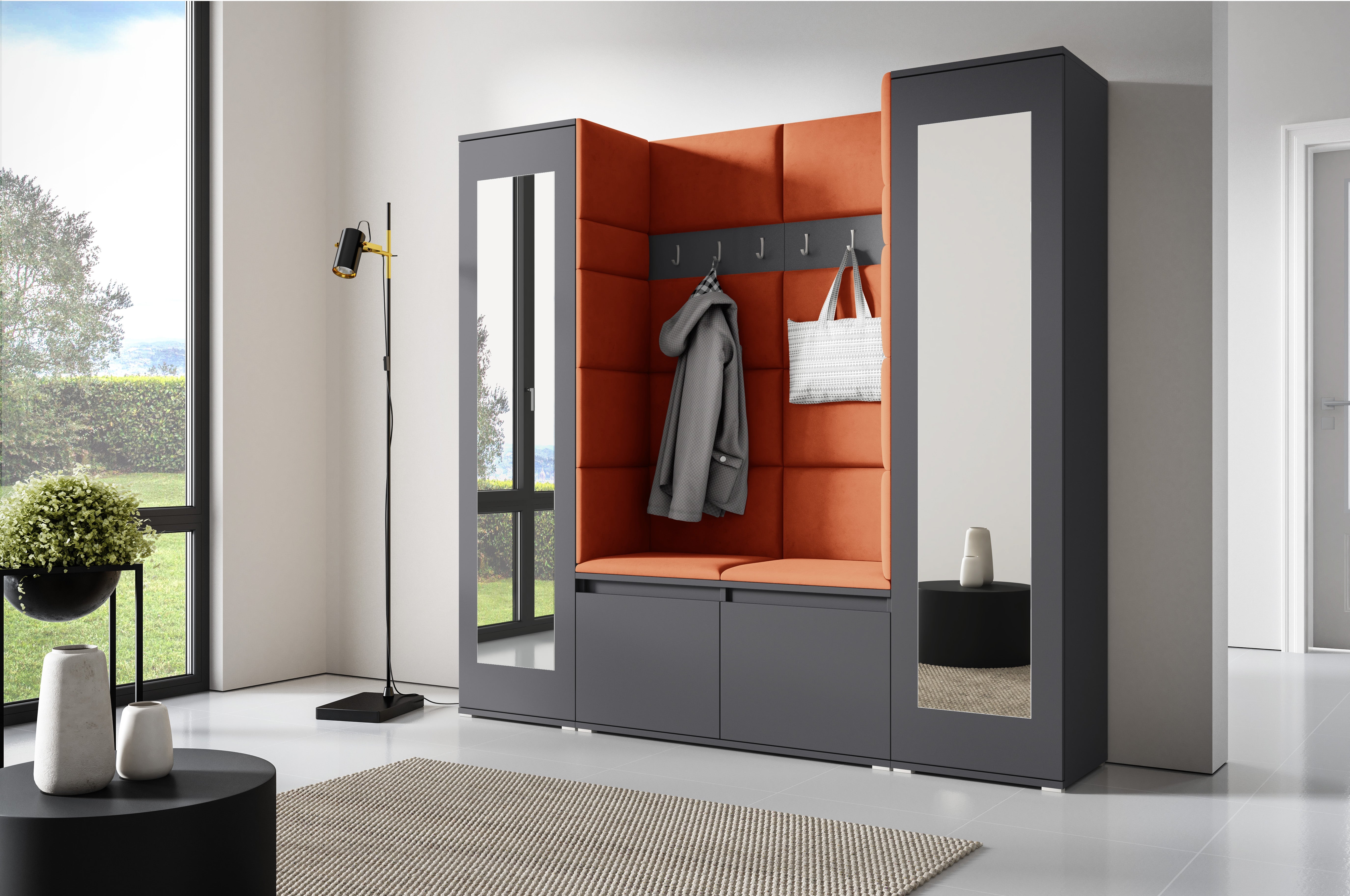 PK Emi 31 Hallway Wardrobe Graphite - Upholstered Panels in Various Colours