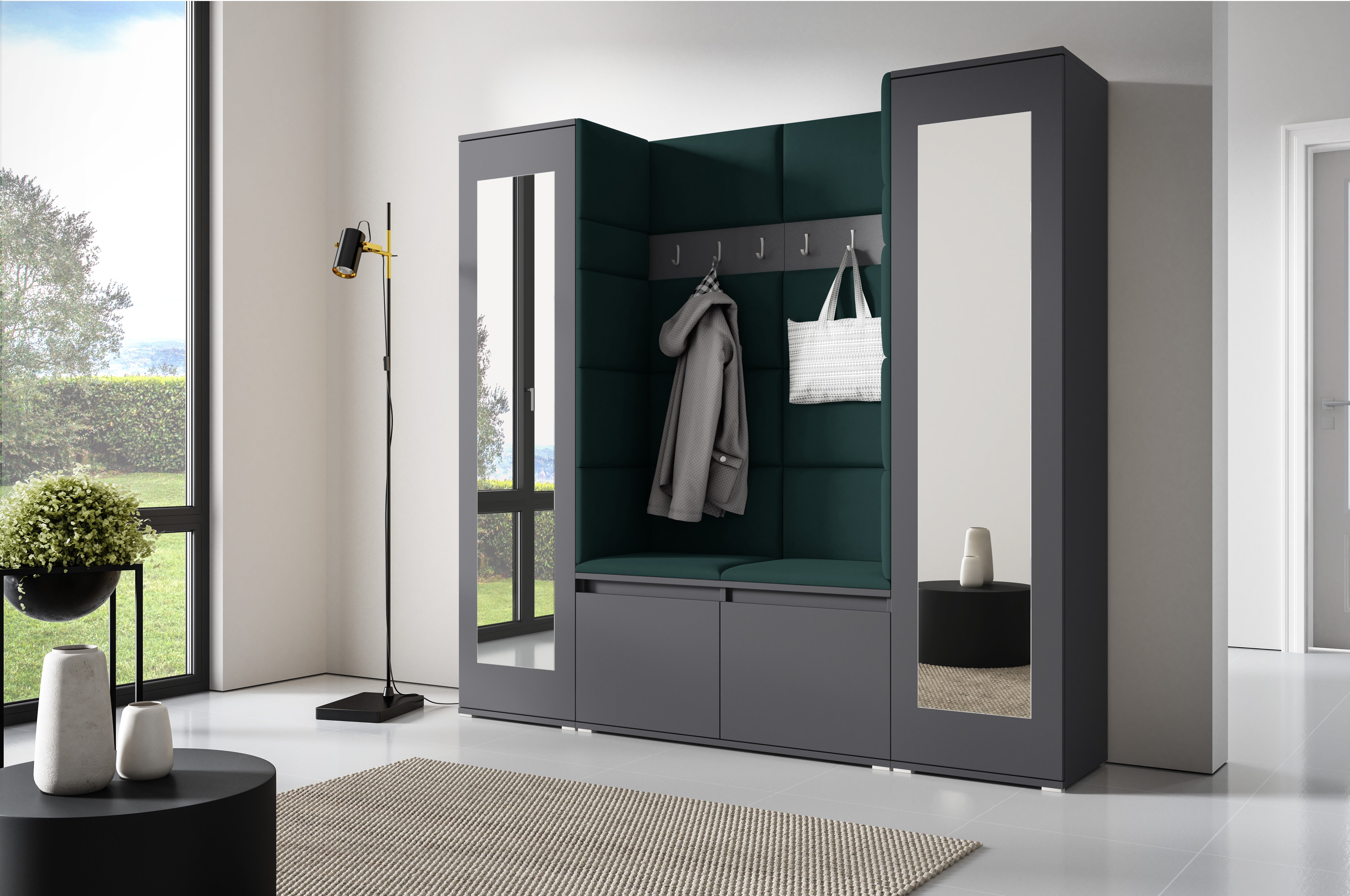 PK Emi 31 Hallway Wardrobe Graphite - Upholstered Panels in Various Colours