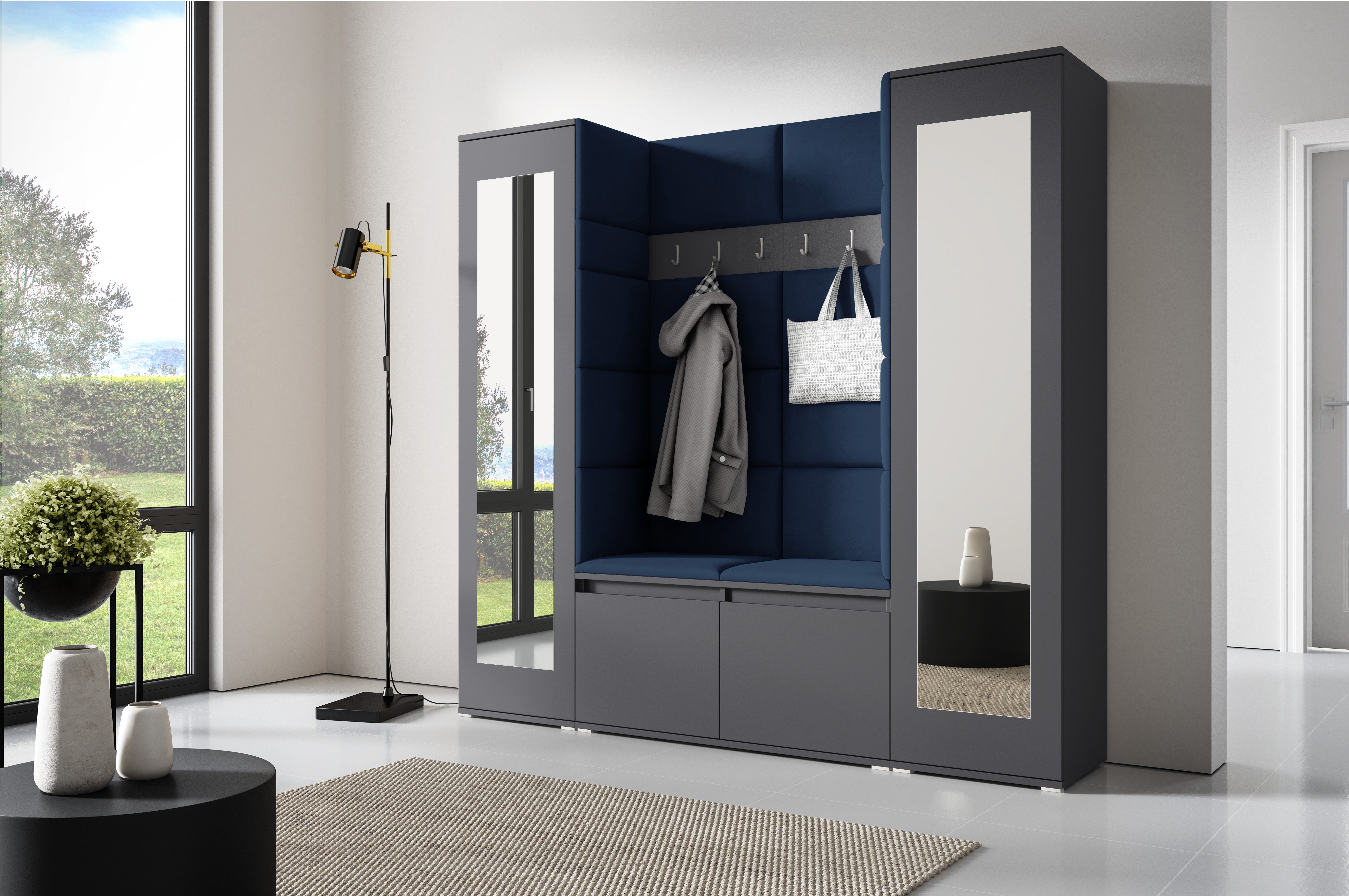 PK Emi 31 Hallway Wardrobe Graphite - Upholstered Panels in Various Colours