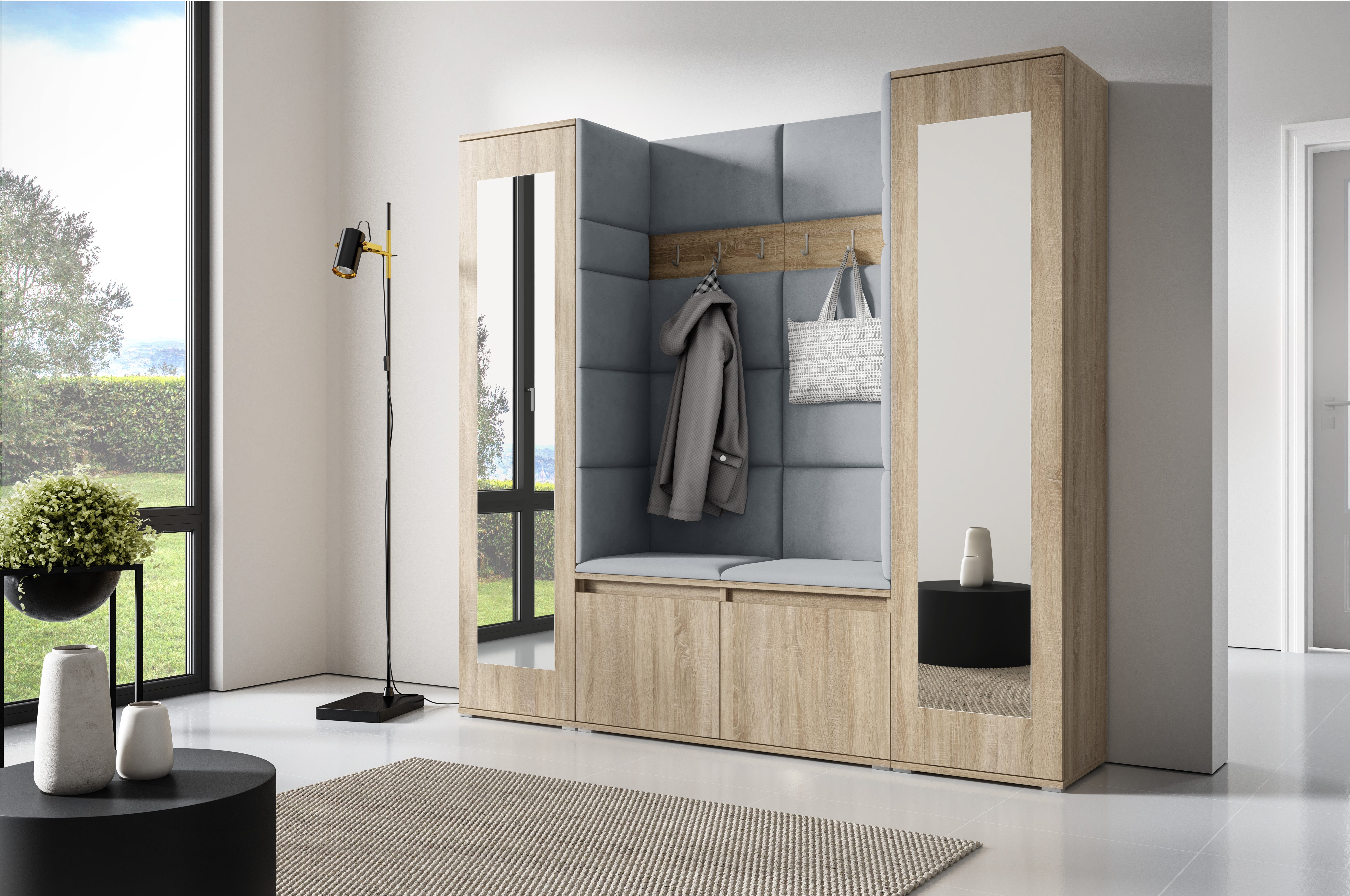 PK Emi 31 Hallway Wardrobe Sonoma Oak - Upholstered Panels in Various Colours