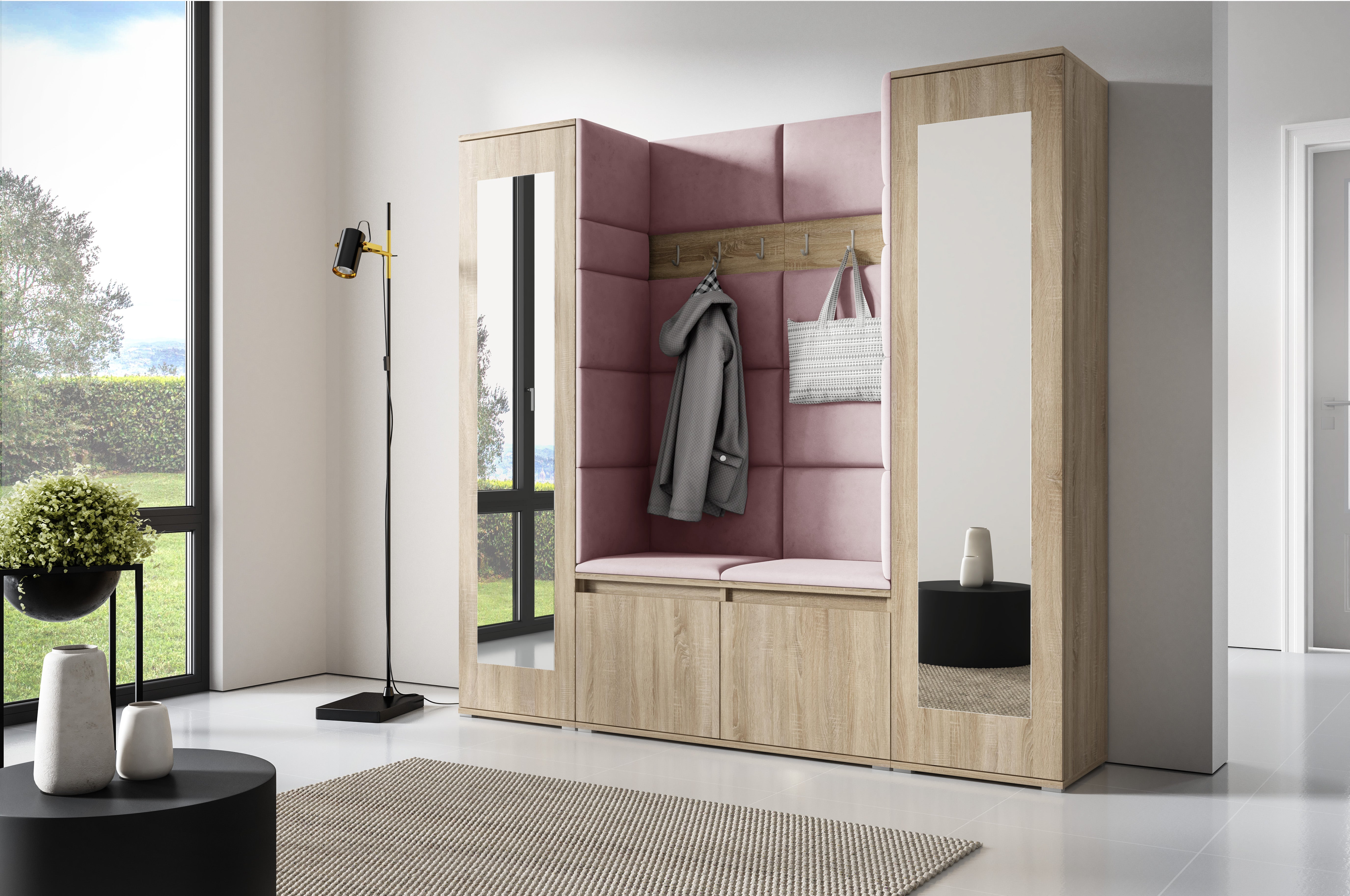 PK Emi 31 Hallway Wardrobe Sonoma Oak - Upholstered Panels in Various Colours