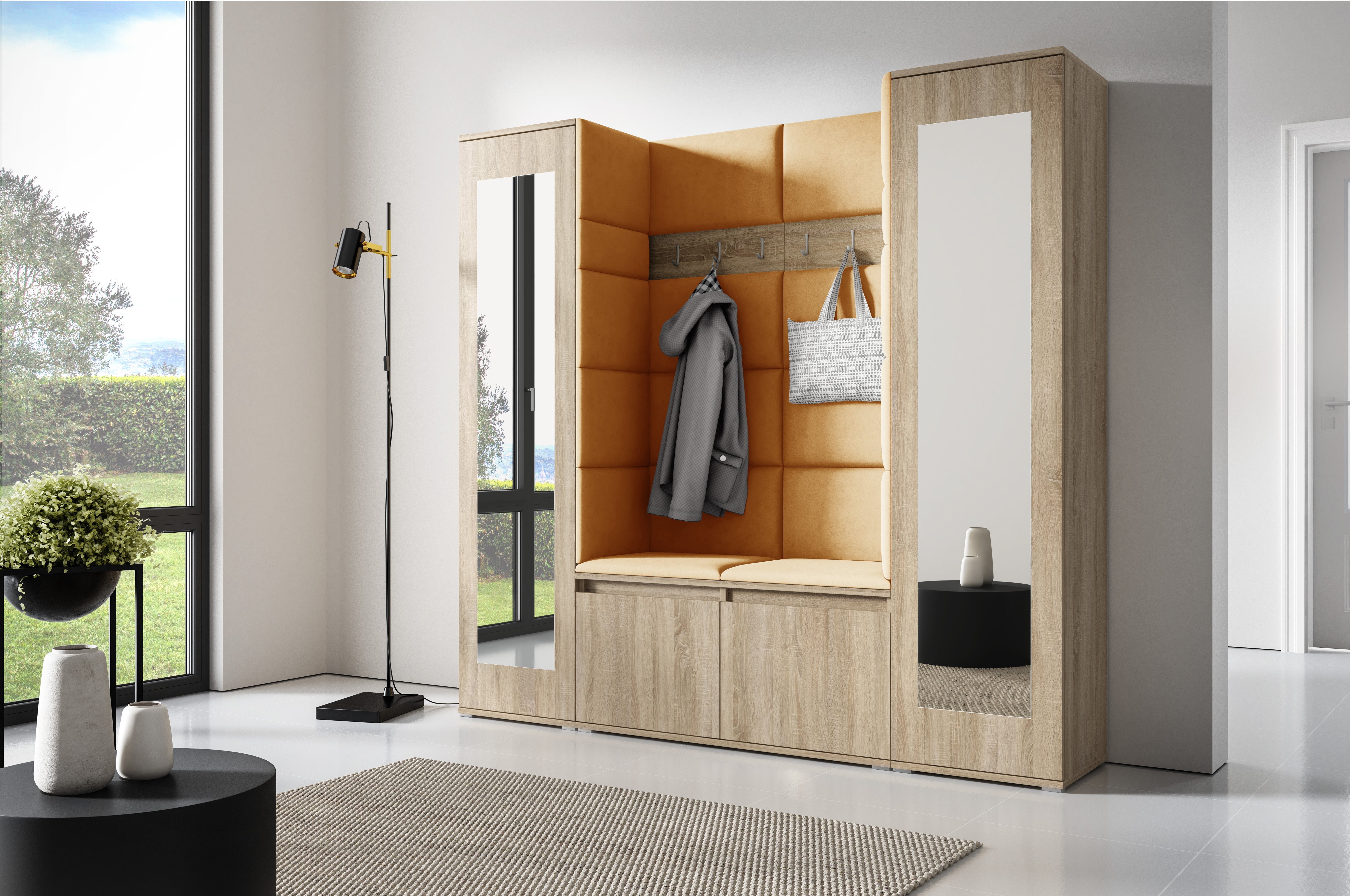 PK Emi 31 Hallway Wardrobe Sonoma Oak - Upholstered Panels in Various Colours