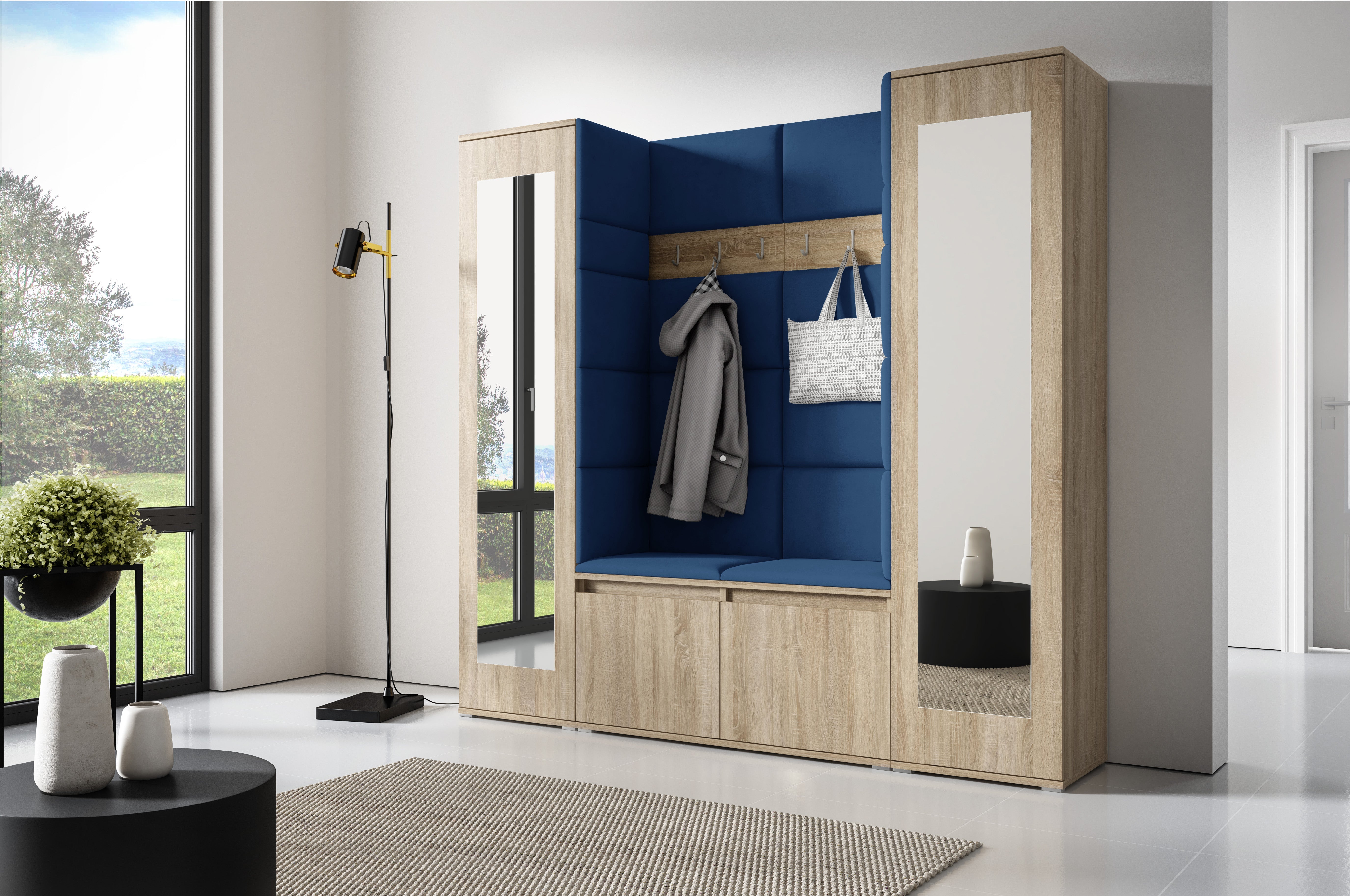 PK Emi 31 Hallway Wardrobe Sonoma Oak - Upholstered Panels in Various Colours