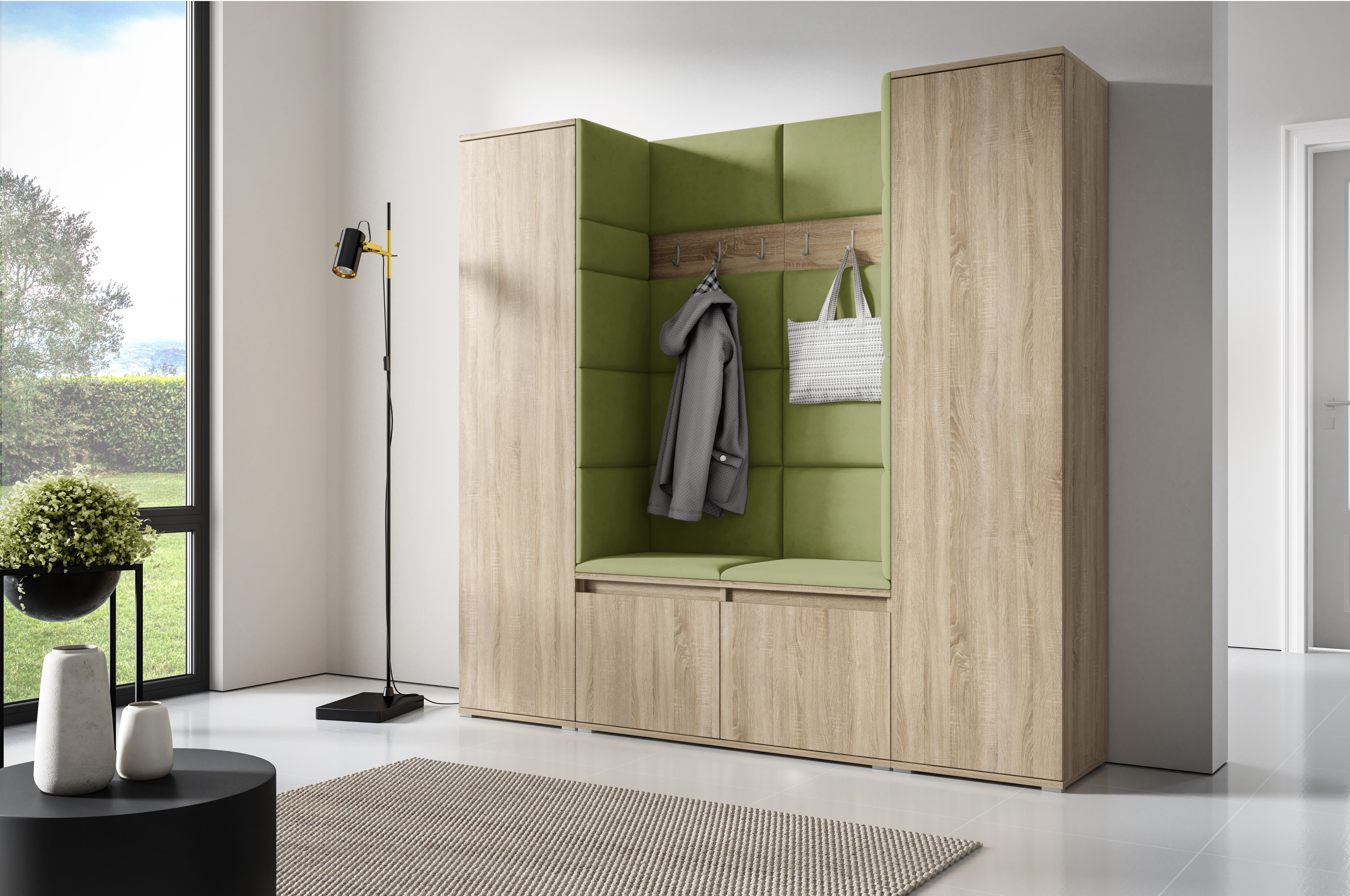 PK Emi 31 Hallway Wardrobe Sonoma Oak - Upholstered Panels in Various Colours