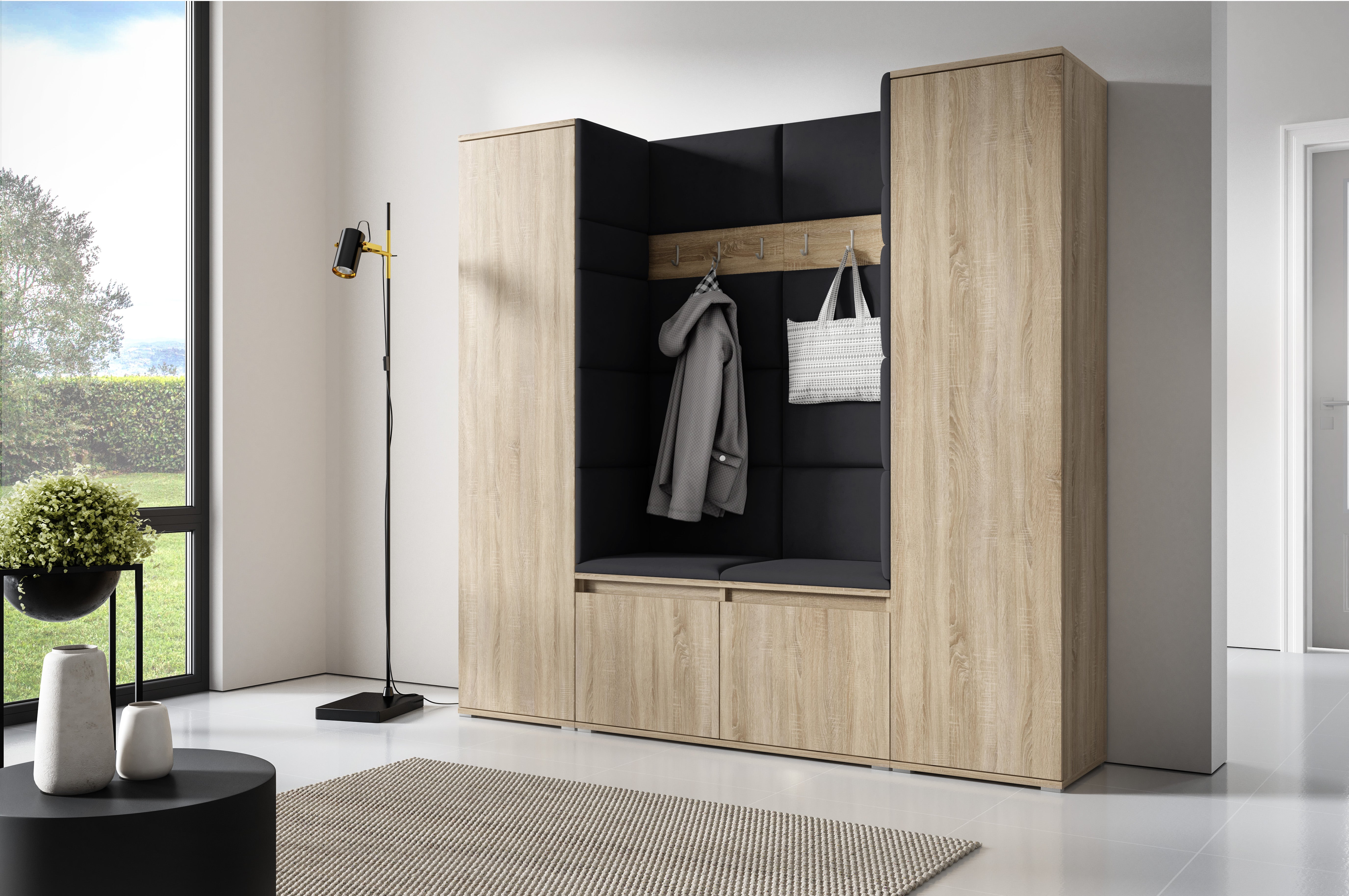 PK Emi 31 Hallway Wardrobe Sonoma Oak - Upholstered Panels in Various Colours
