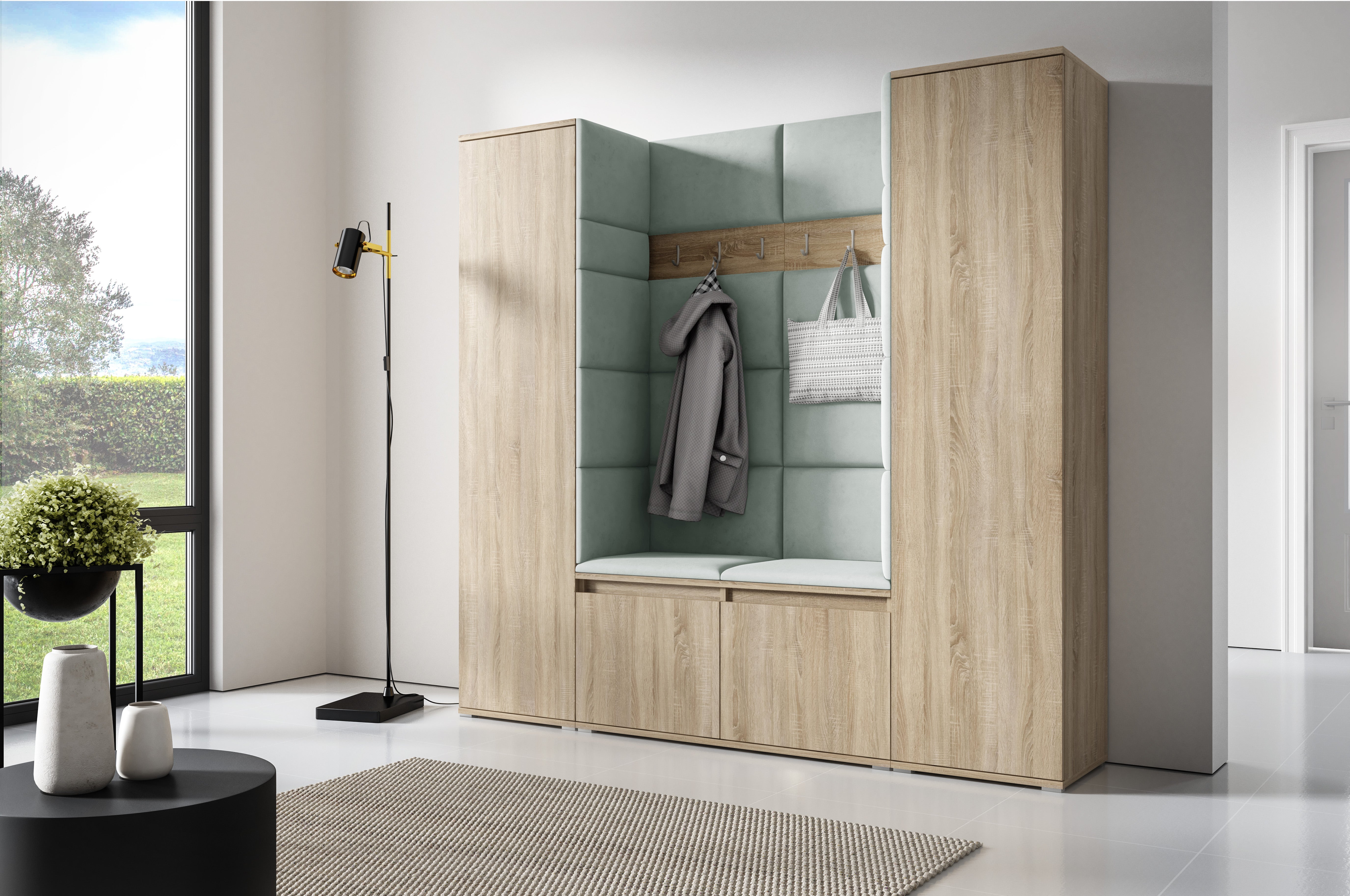 PK Emi 31 Hallway Wardrobe Sonoma Oak - Upholstered Panels in Various Colours