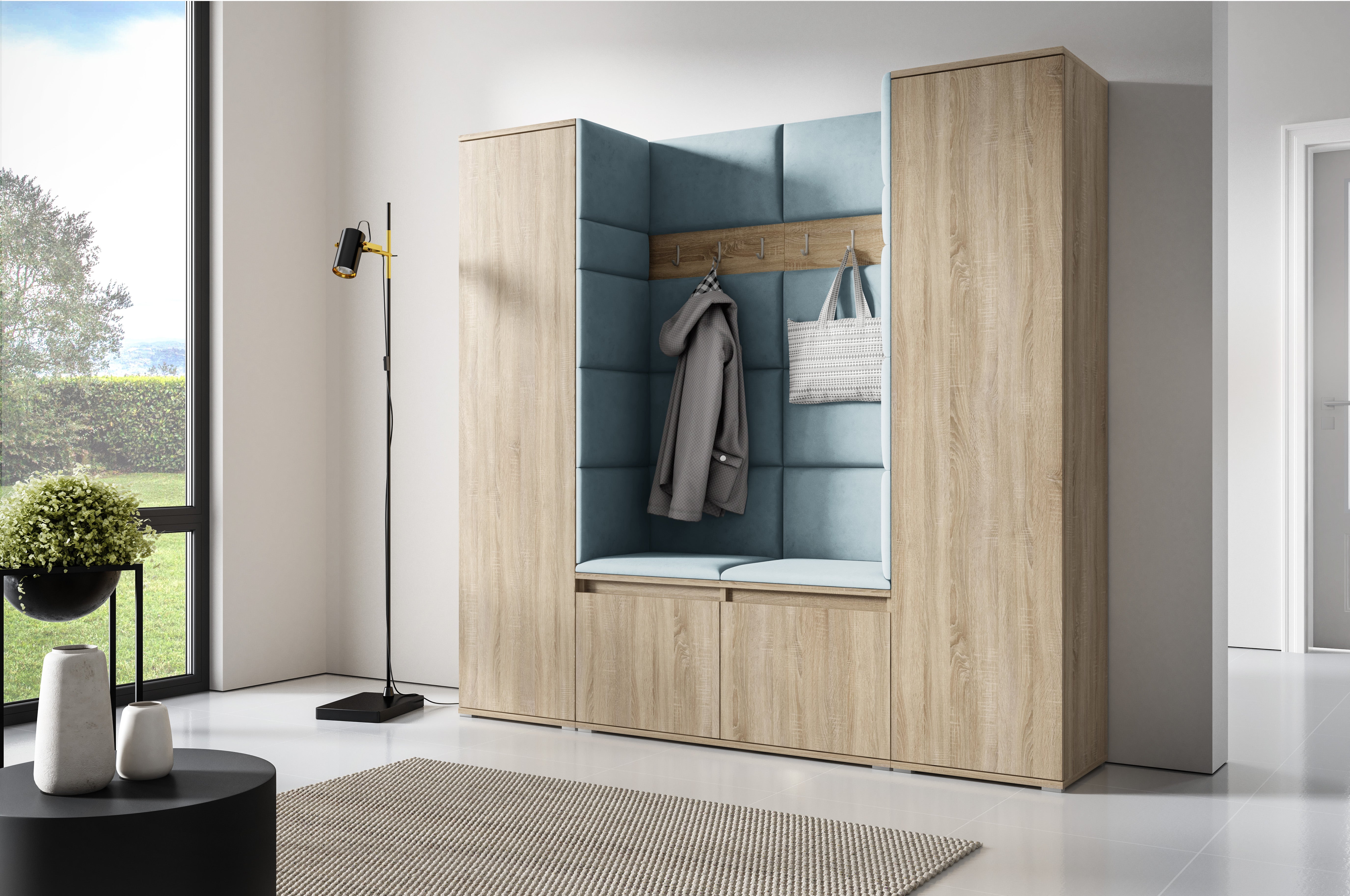 PK Emi 31 Hallway Wardrobe Sonoma Oak - Upholstered Panels in Various Colours