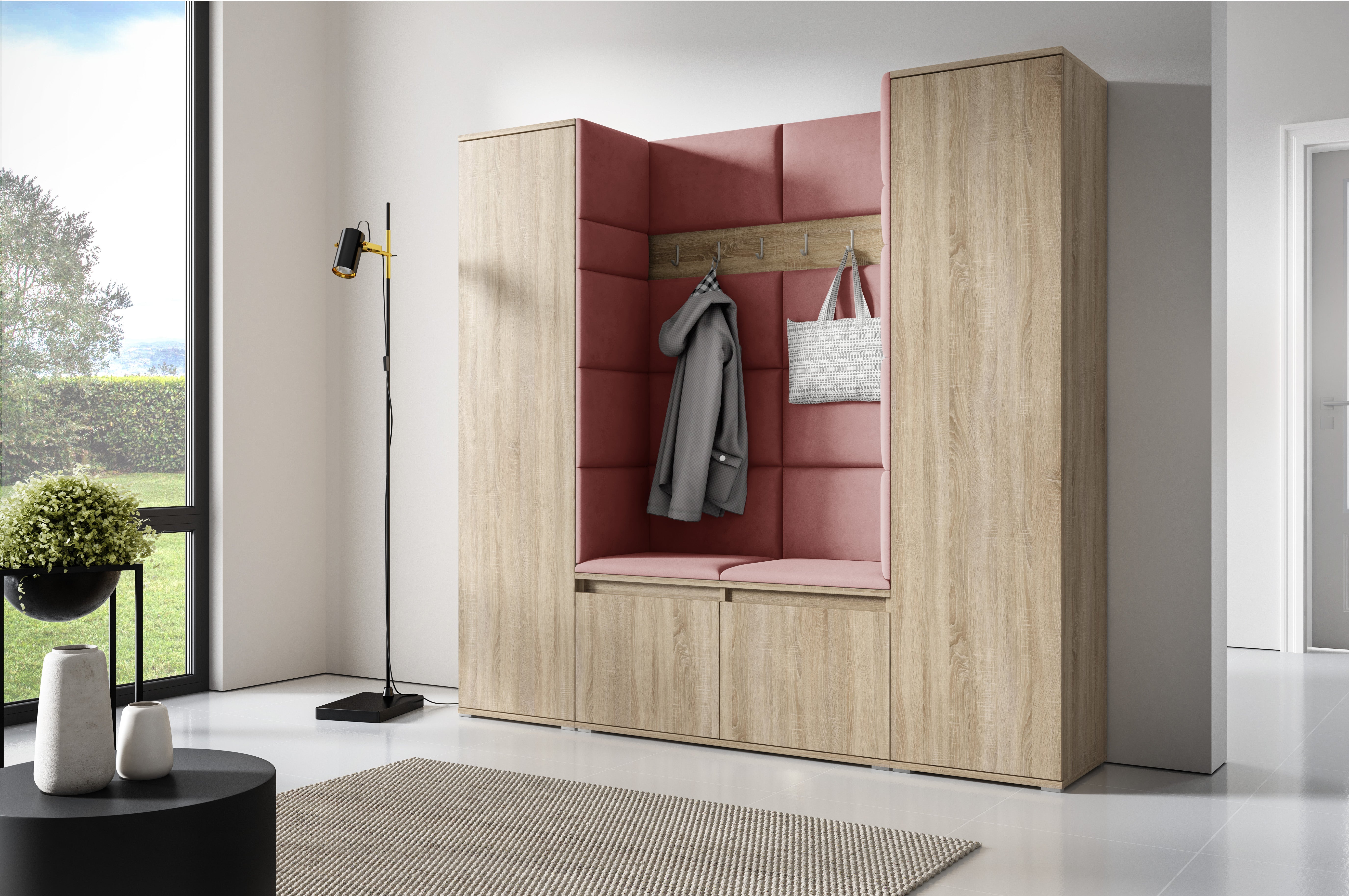PK Emi 31 Hallway Wardrobe Sonoma Oak - Upholstered Panels in Various Colours