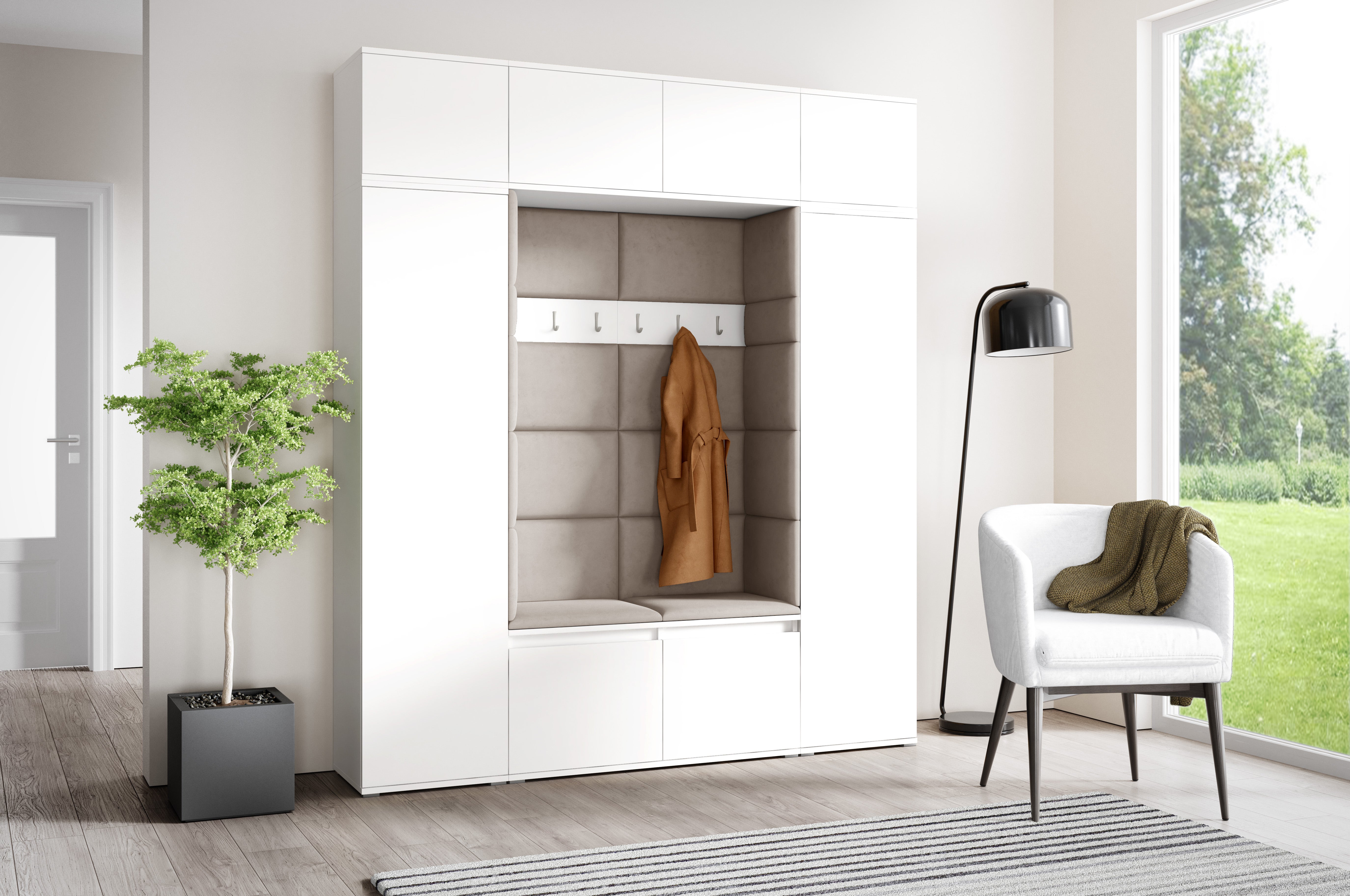 PK Emi 32 Hallway Wardrobe White - Upholstered Panels in Various Colours
