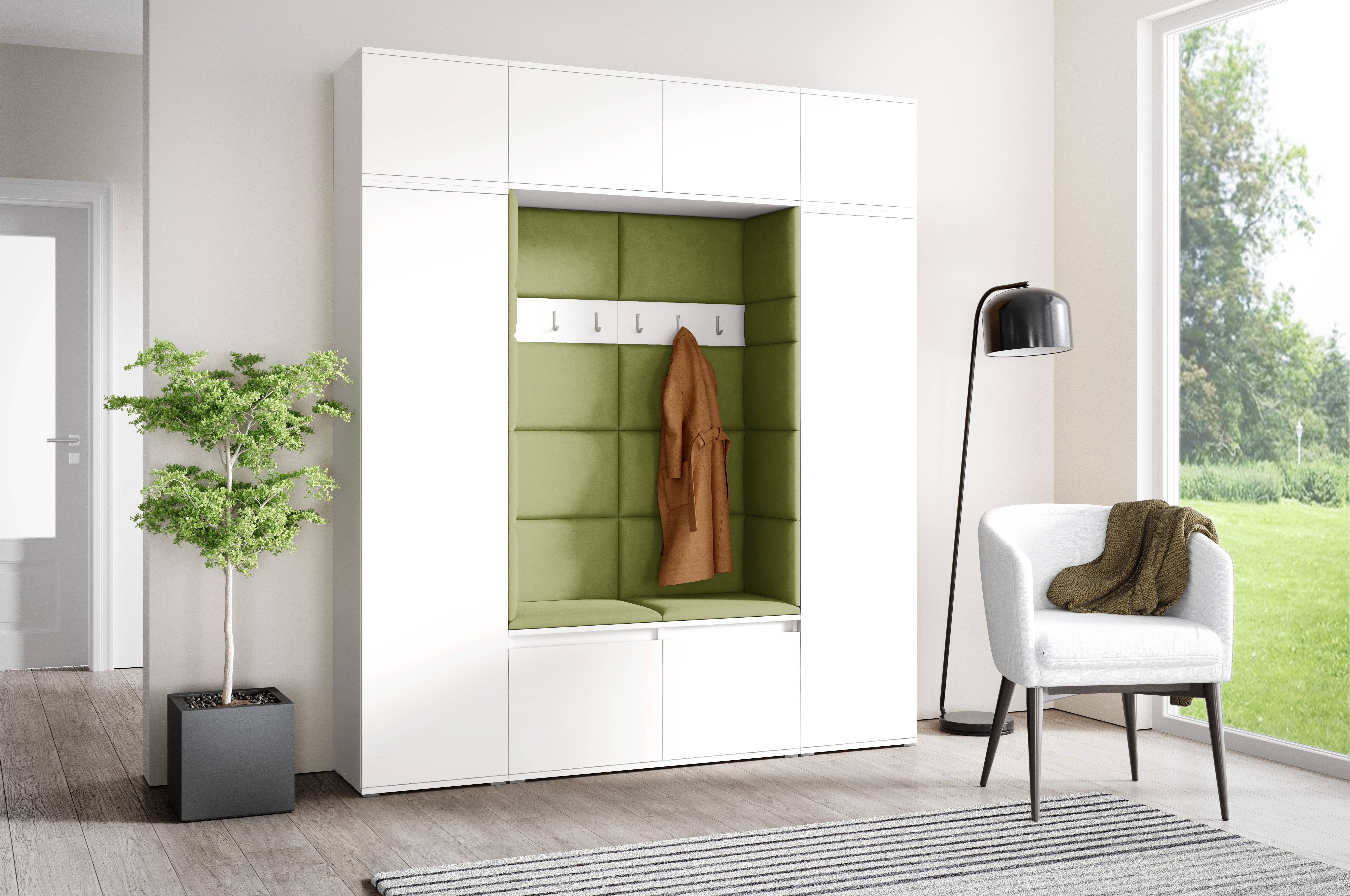 PK Emi 32 Hallway Wardrobe White - Upholstered Panels in Various Colours