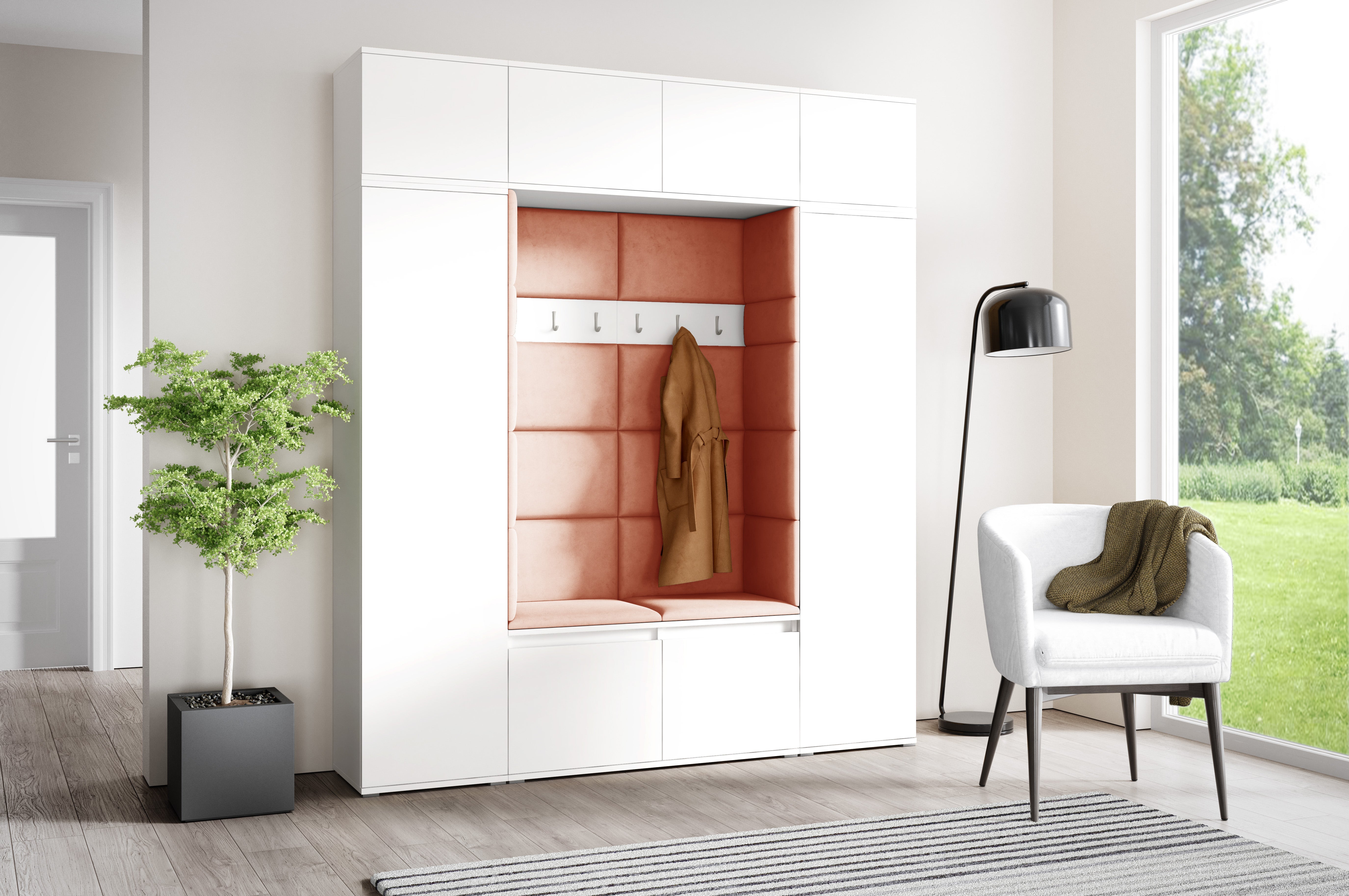 PK Emi 32 Hallway Wardrobe White - Upholstered Panels in Various Colours