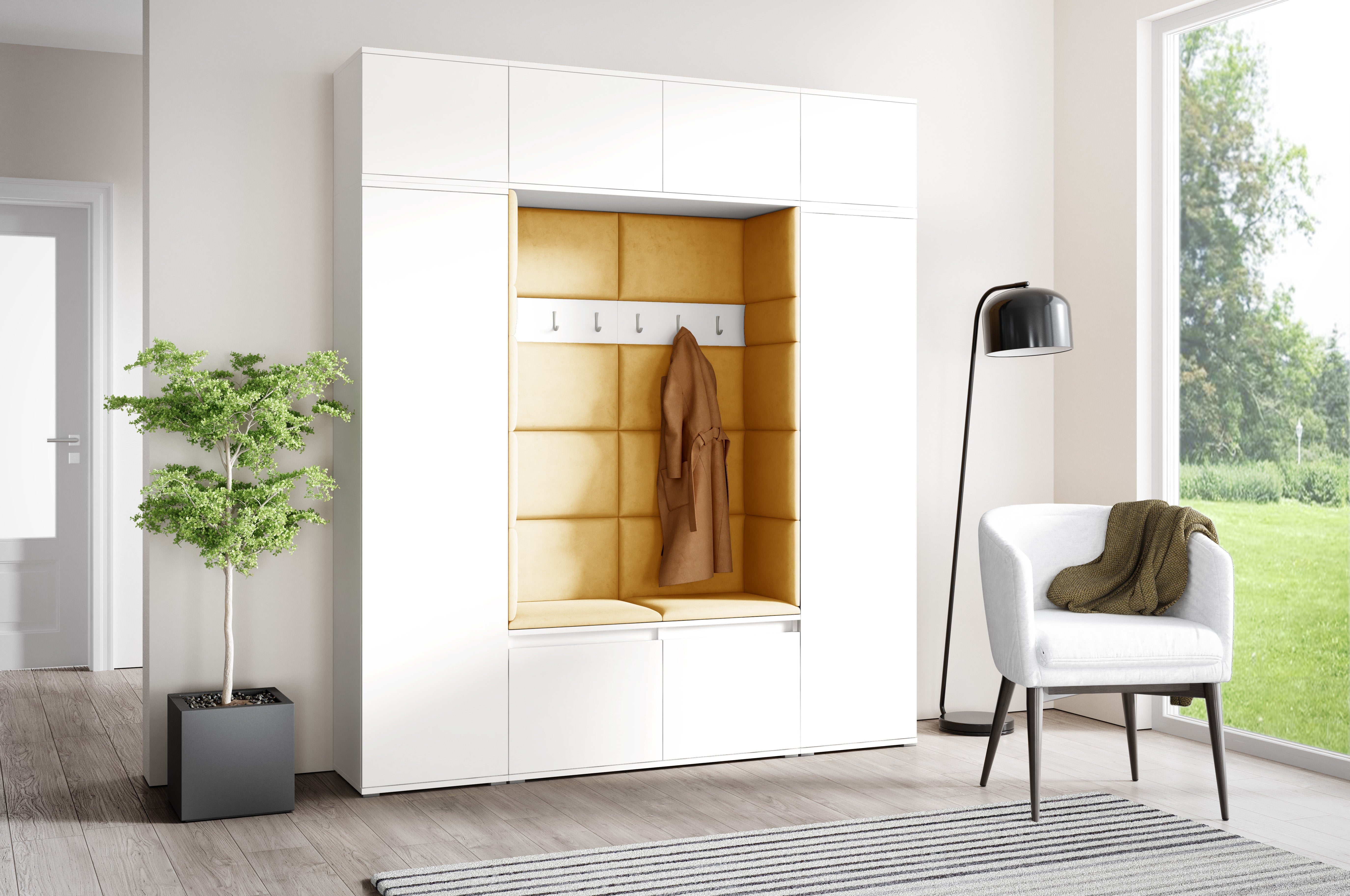 PK Emi 32 Hallway Wardrobe White - Upholstered Panels in Various Colours