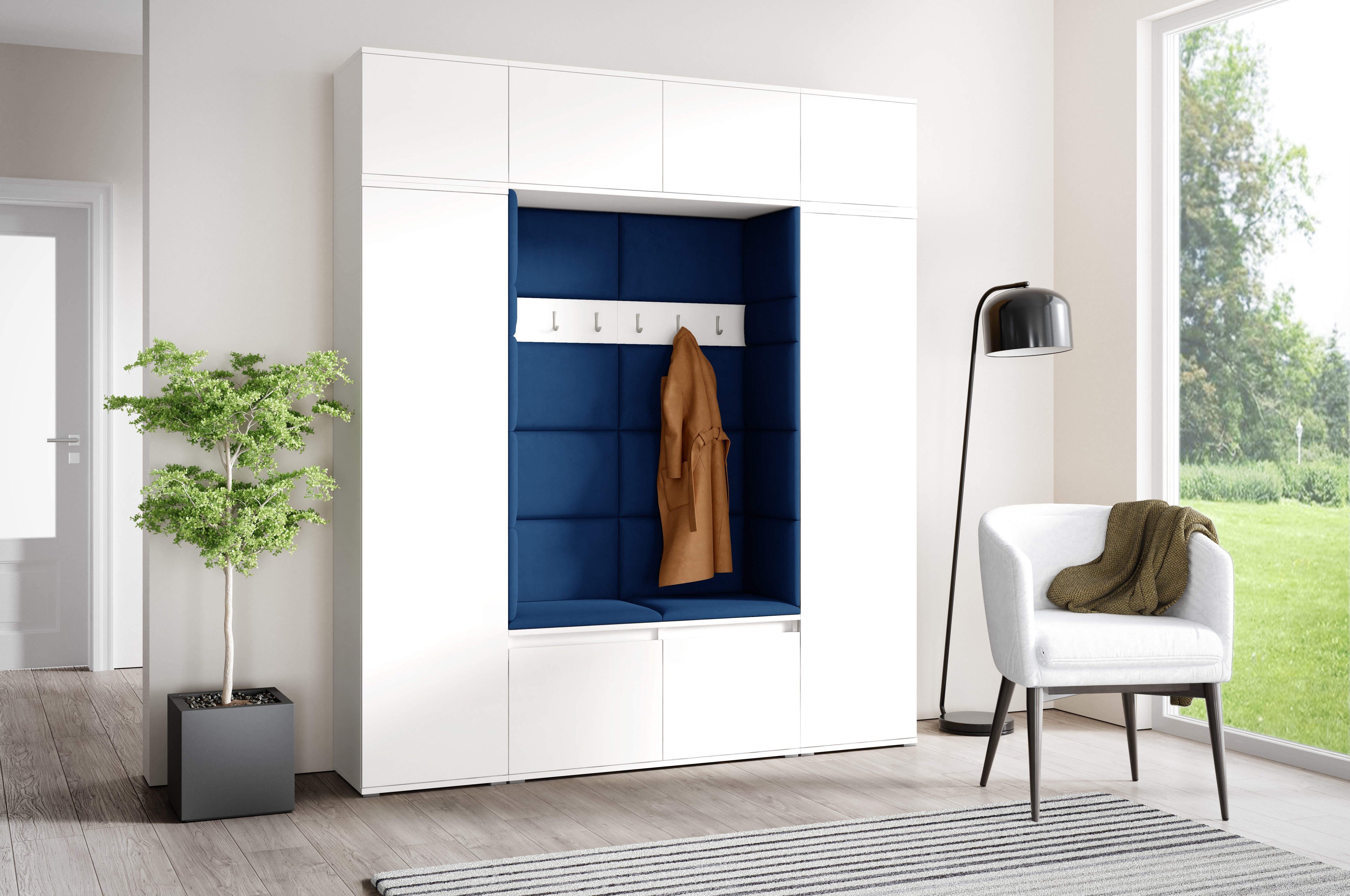 PK Emi 32 Hallway Wardrobe White - Upholstered Panels in Various Colours