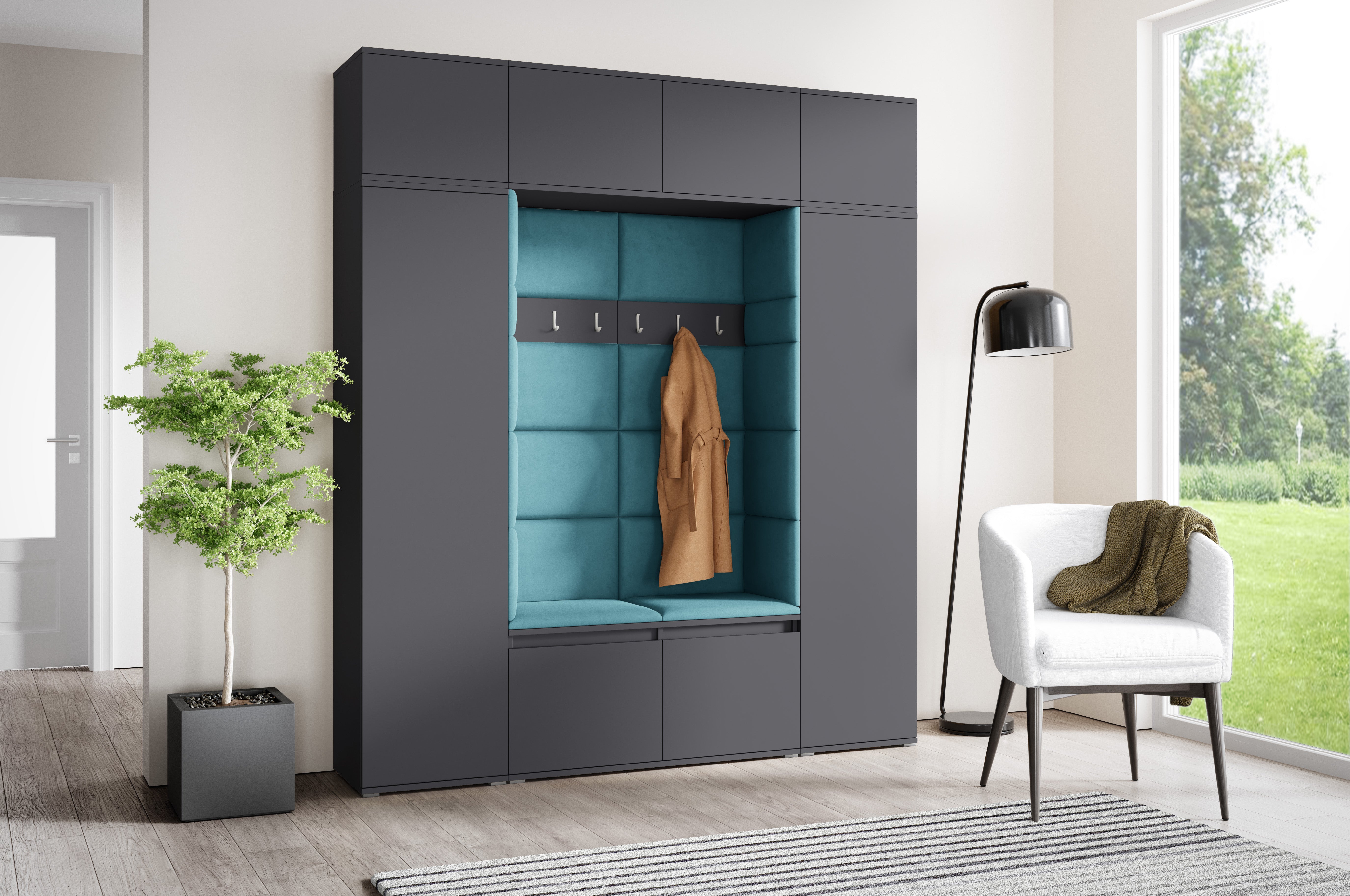 PK Emi 32 Hallway Wardrobe Graphite - Upholstered Panels in Various Colours