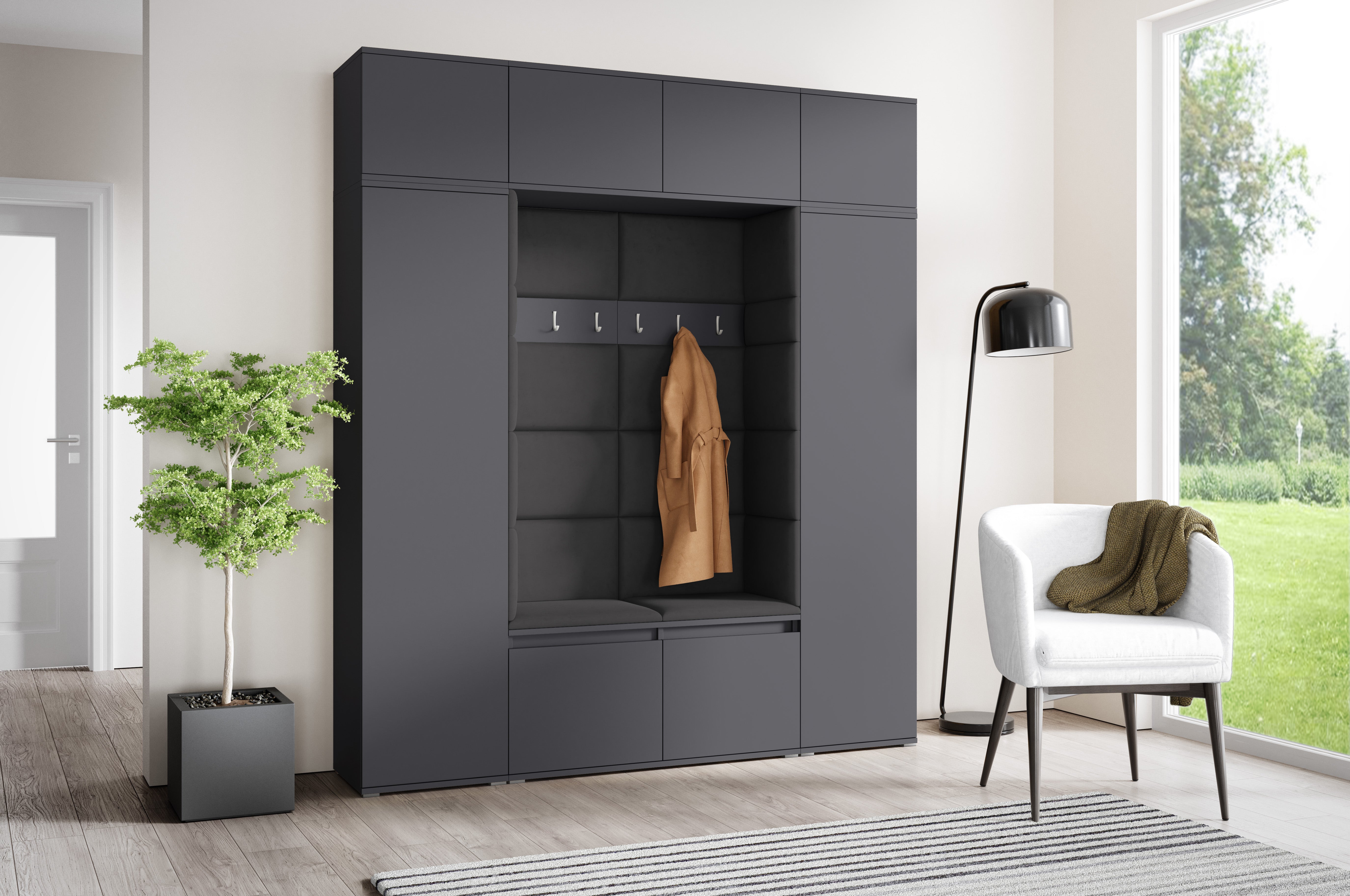 PK Emi 32 Hallway Wardrobe Graphite - Upholstered Panels in Various Colours