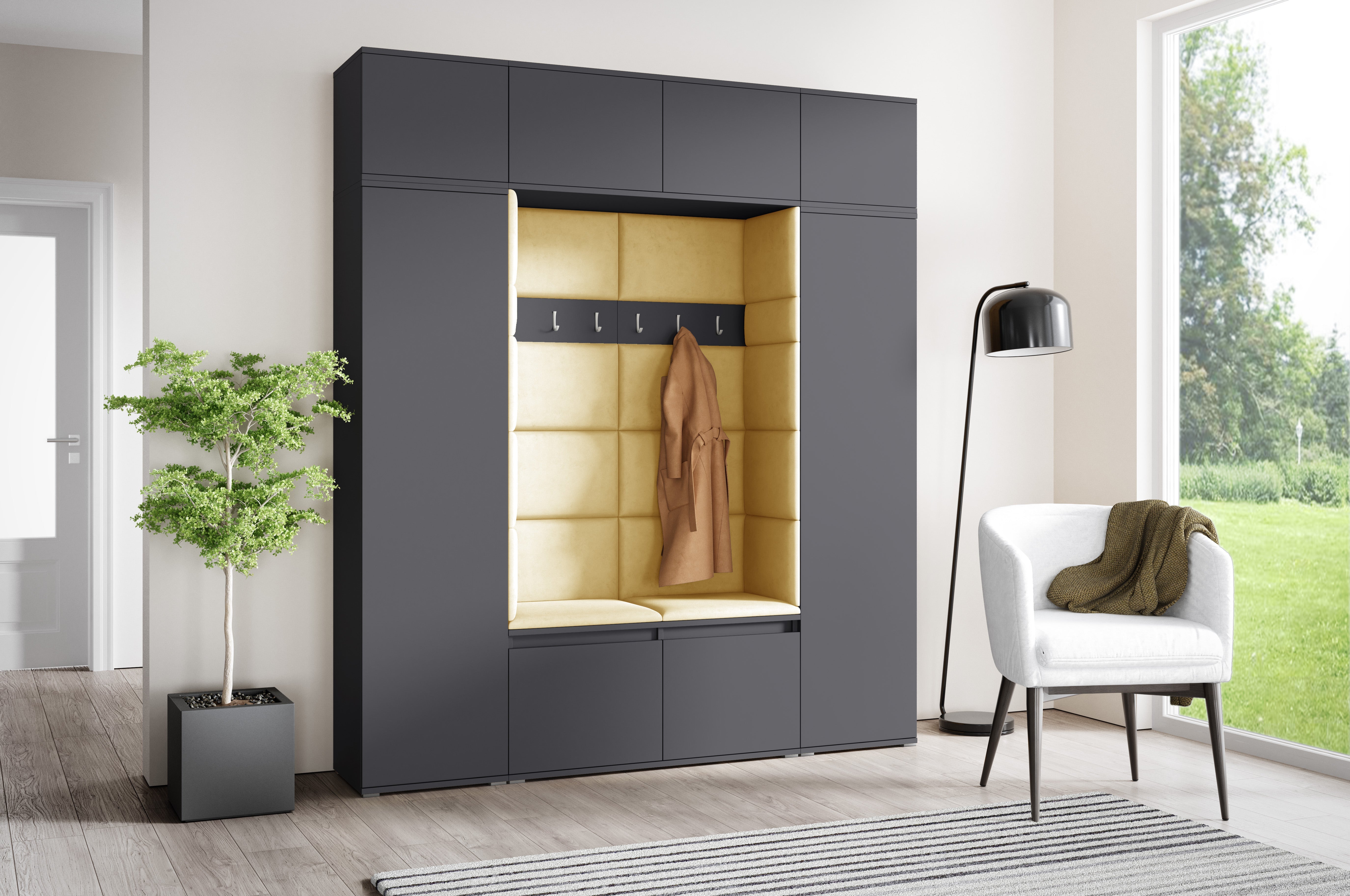 PK Emi 32 Hallway Wardrobe Graphite - Upholstered Panels in Various Colours