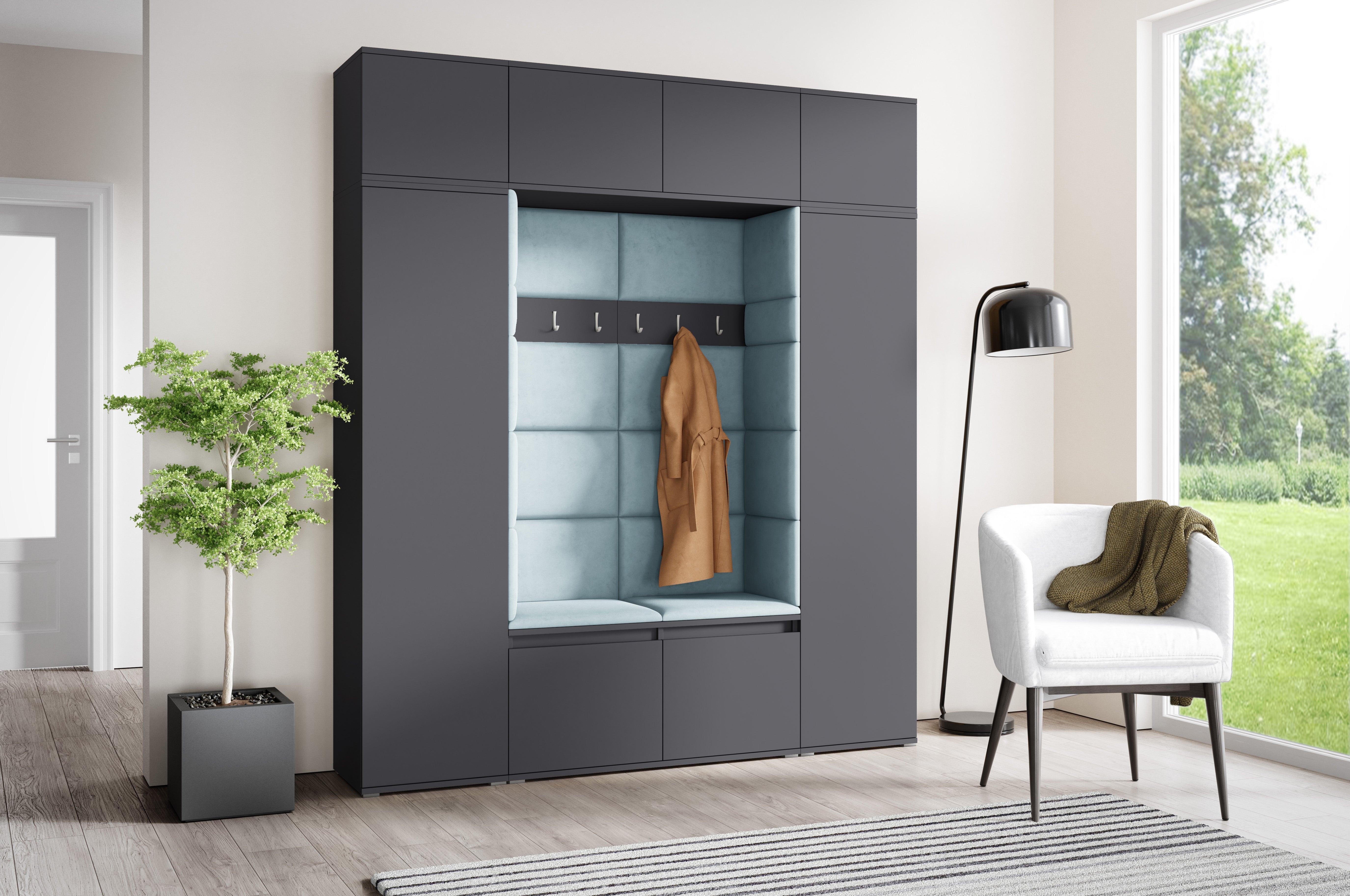 PK Emi 32 Hallway Wardrobe Graphite - Upholstered Panels in Various Colours