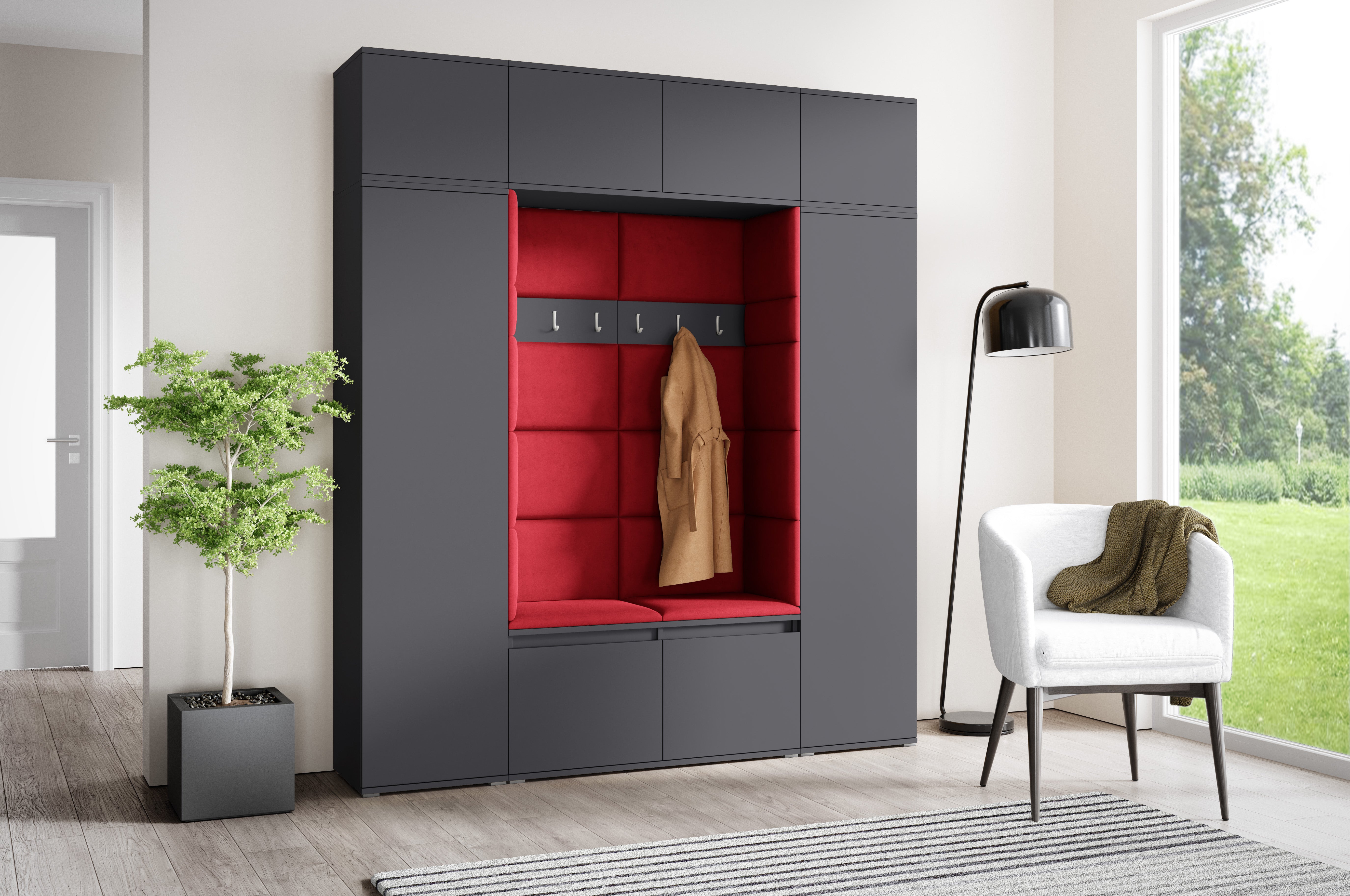 PK Emi 32 Hallway Wardrobe Graphite - Upholstered Panels in Various Colours