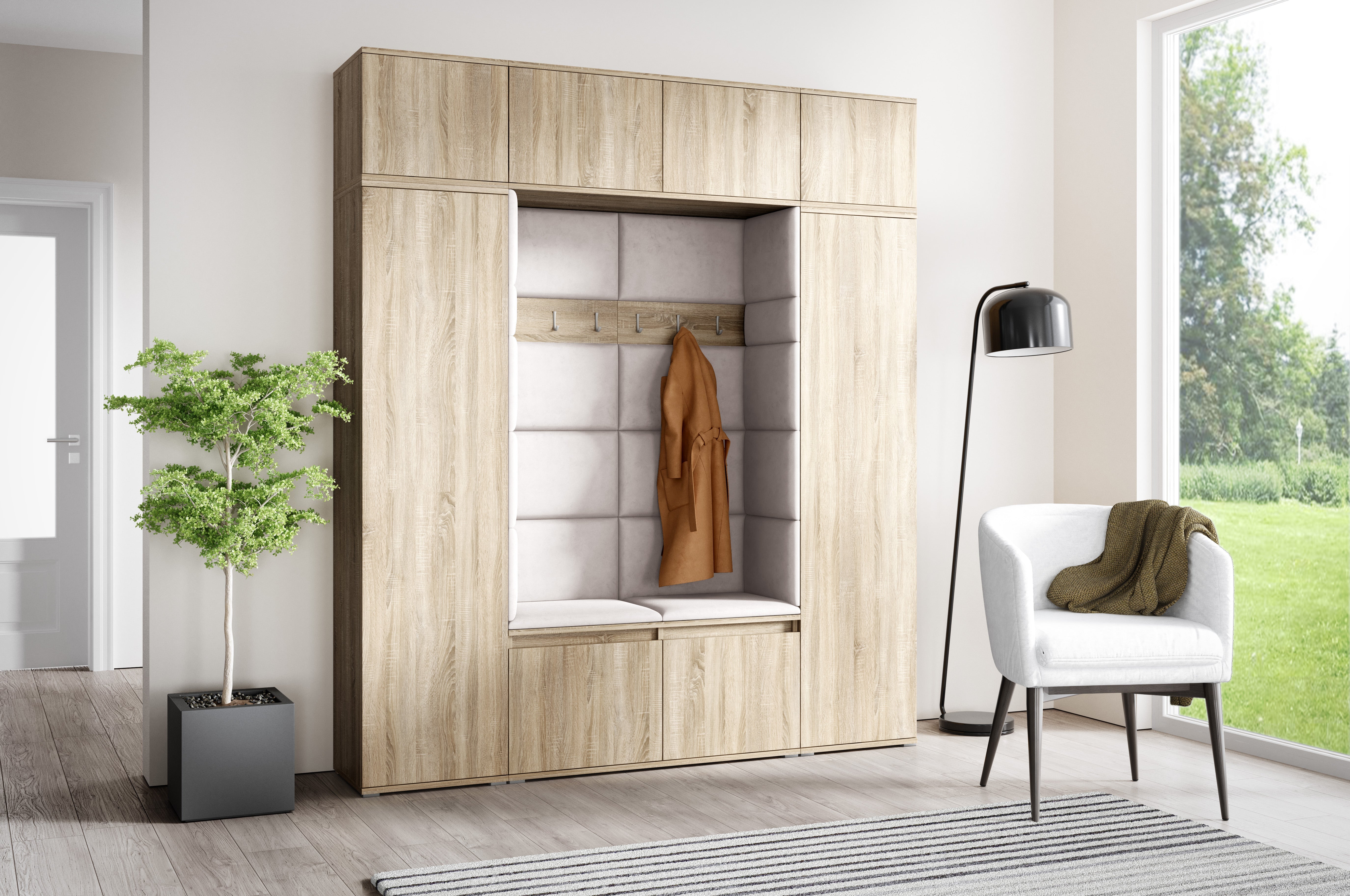 PK Emi 32 Flurschrank Sonoma Oak - Gepolsterte Paneele in verschiedenen Farben
