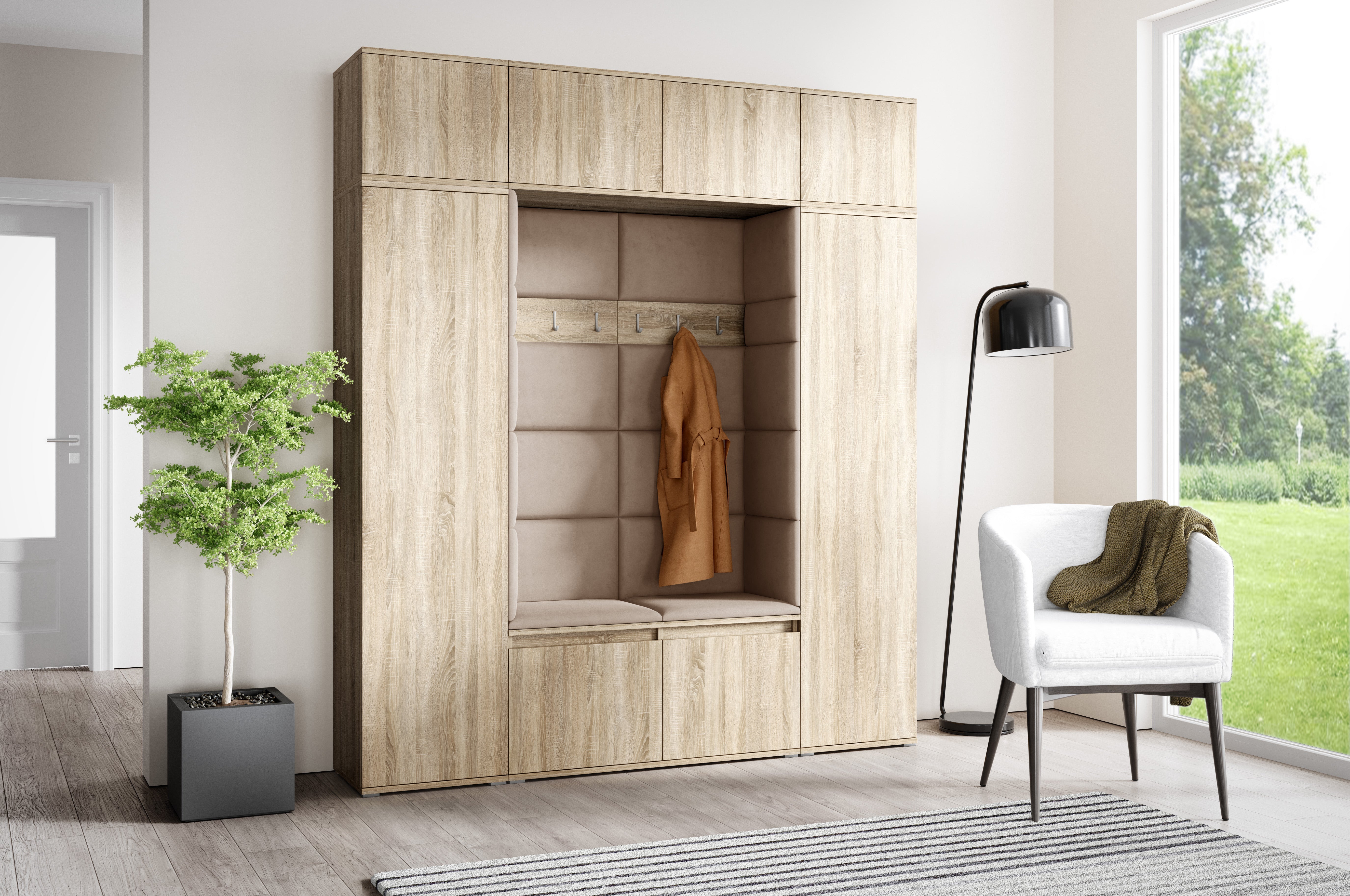 PK Emi 32 Flurschrank Sonoma Oak - Gepolsterte Paneele in verschiedenen Farben