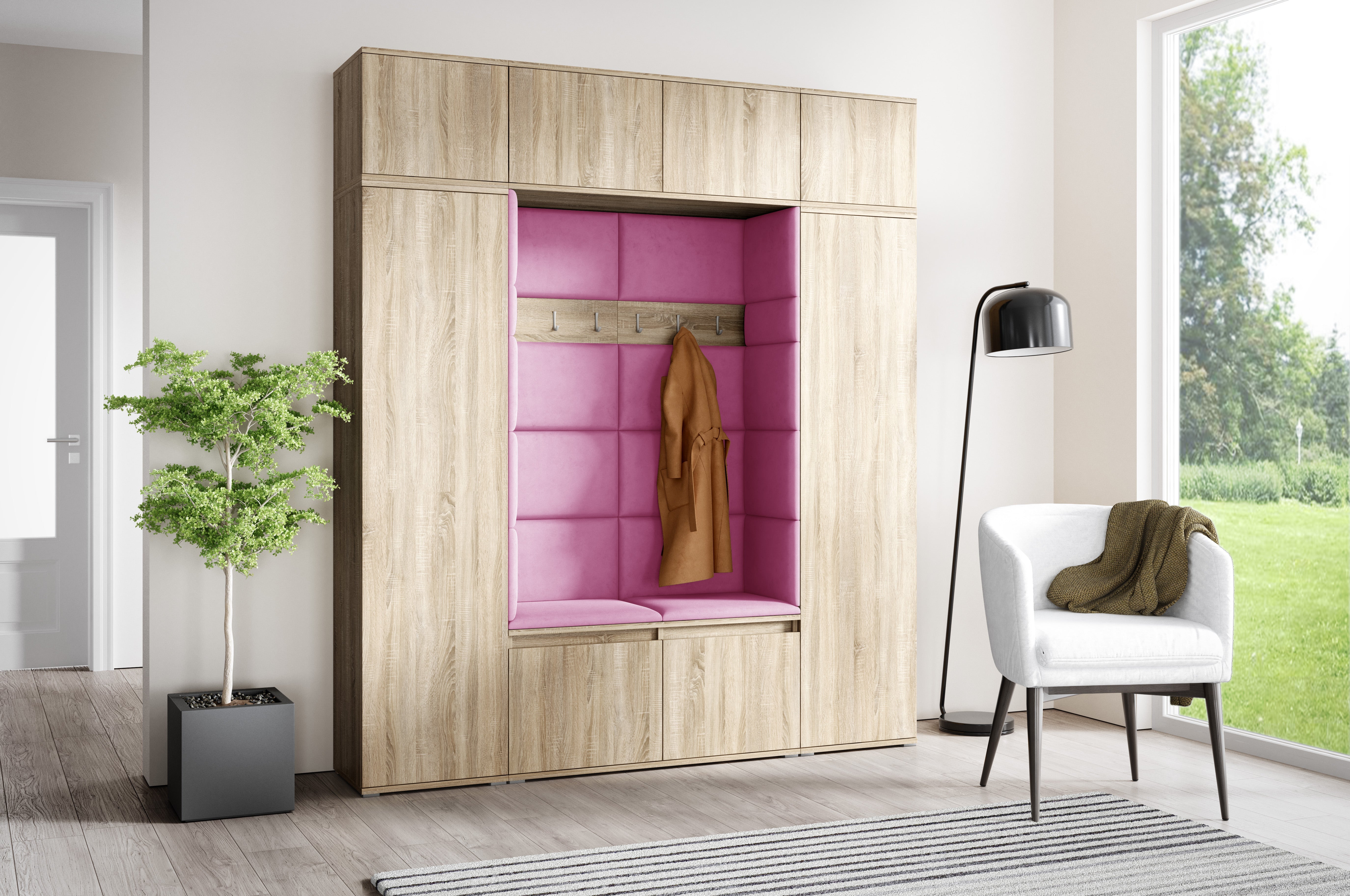 PK Emi 32 Flurschrank Sonoma Oak - Gepolsterte Paneele in verschiedenen Farben