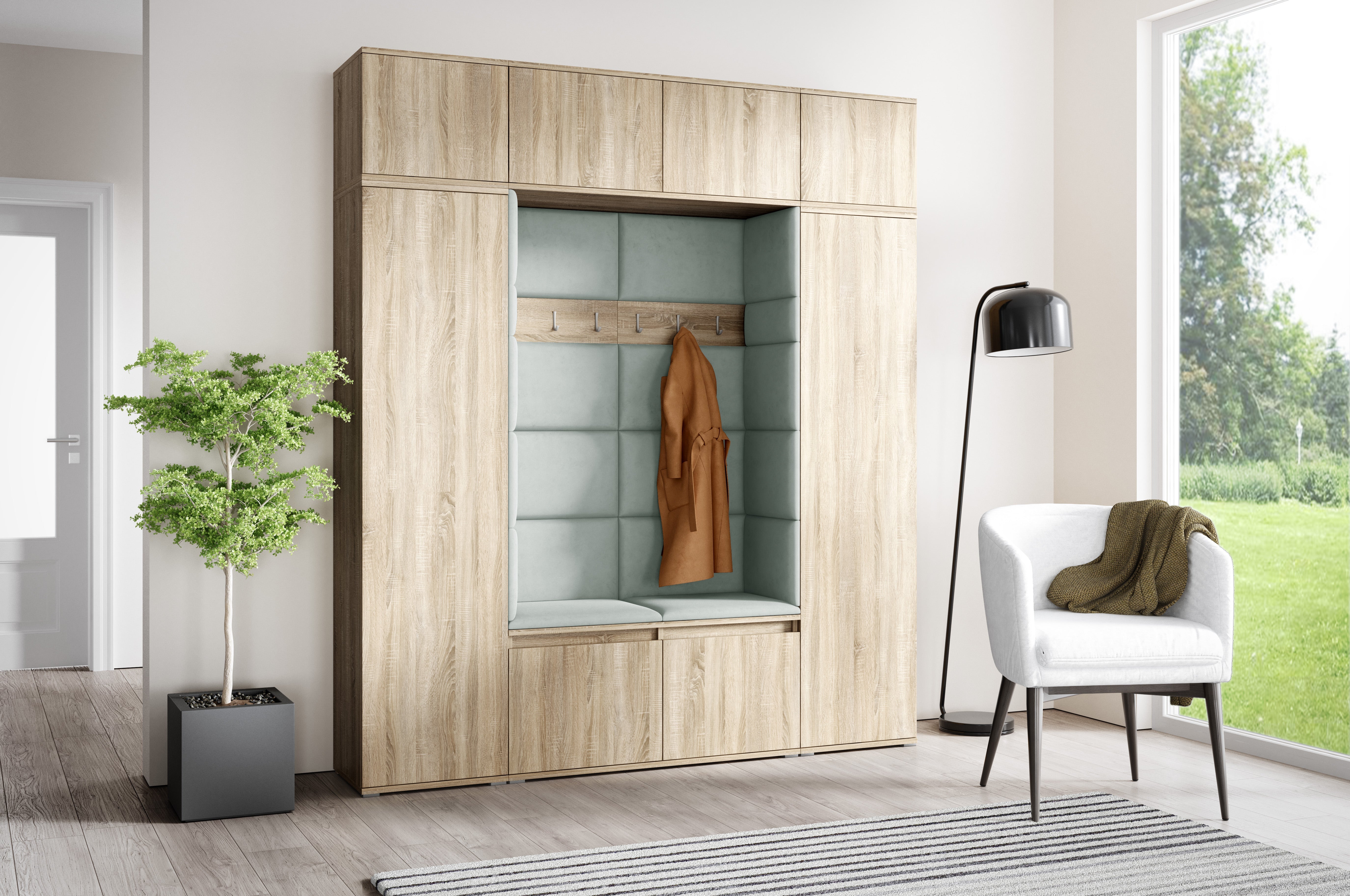 PK Emi 32 Flurschrank Sonoma Oak - Gepolsterte Paneele in verschiedenen Farben